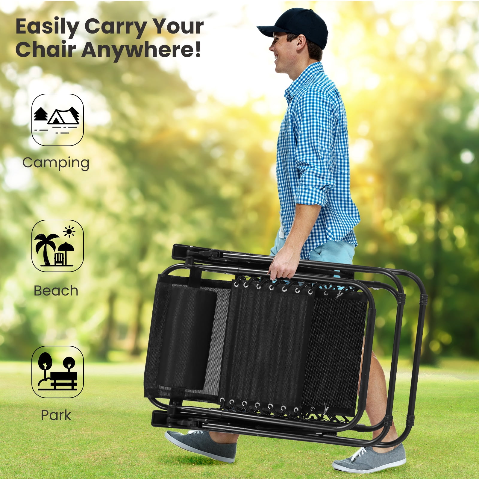 Maxkare Set of 2 Zero Gravity Chair Antigravity, Outdoor Folding Recliner with Adjustable Pillows and Cup Holder Trays for Tanning, 250 lbs Weight Capacity, Black - Image 9