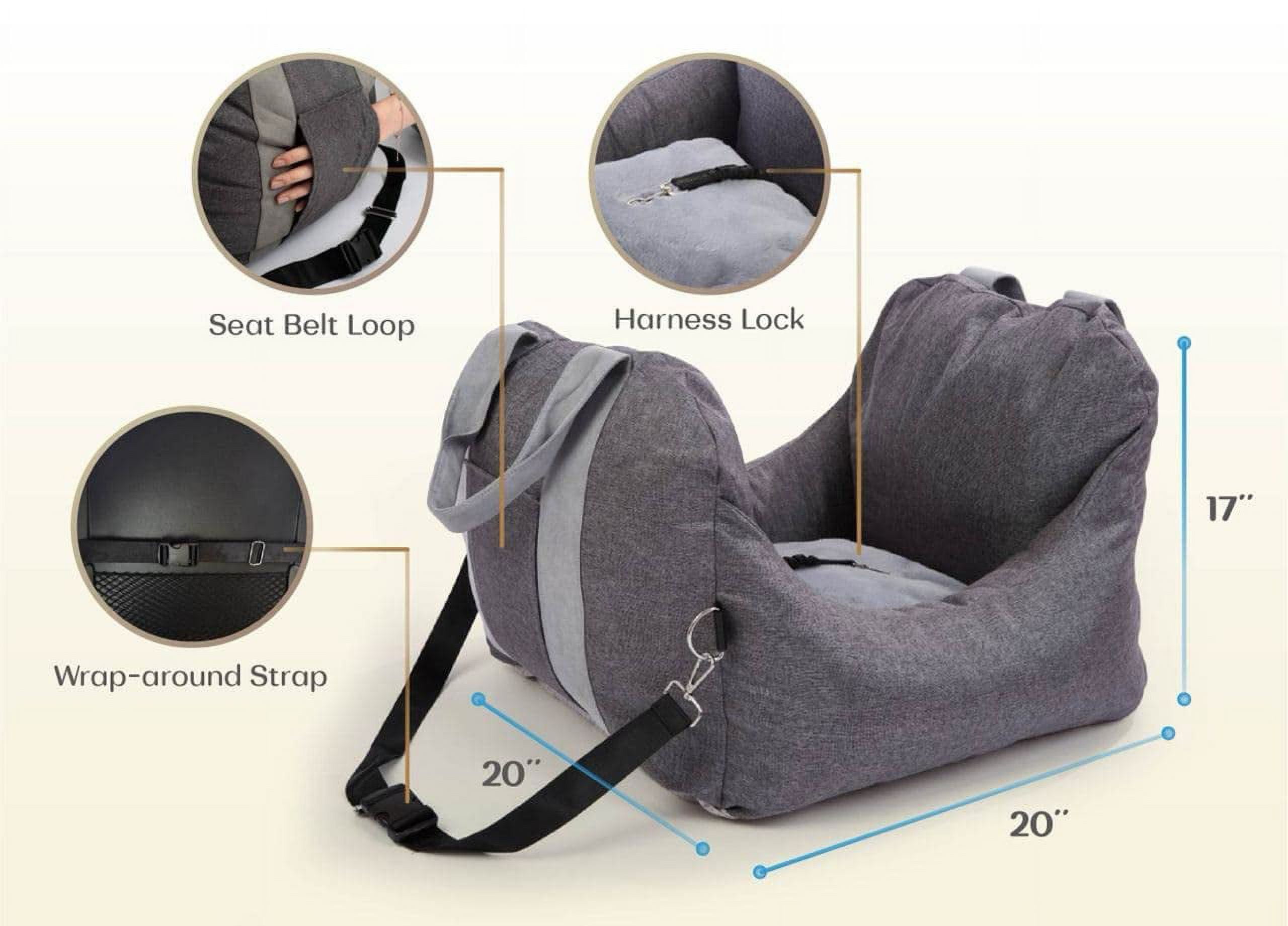 PET AWESOME Dog Car Seat, Puppy Booster Seat, Travel Carrier Bed for Small and Medium Pets - Image 2