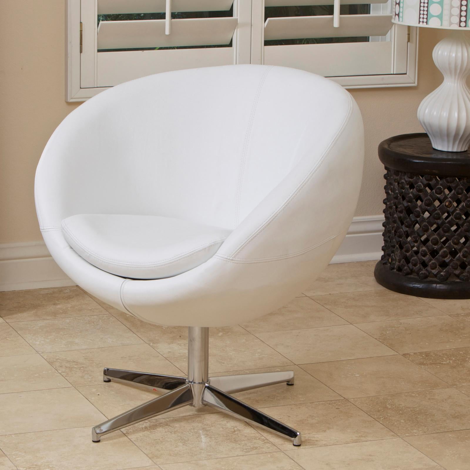 Modern White Leather Roundback Chair - Image 6