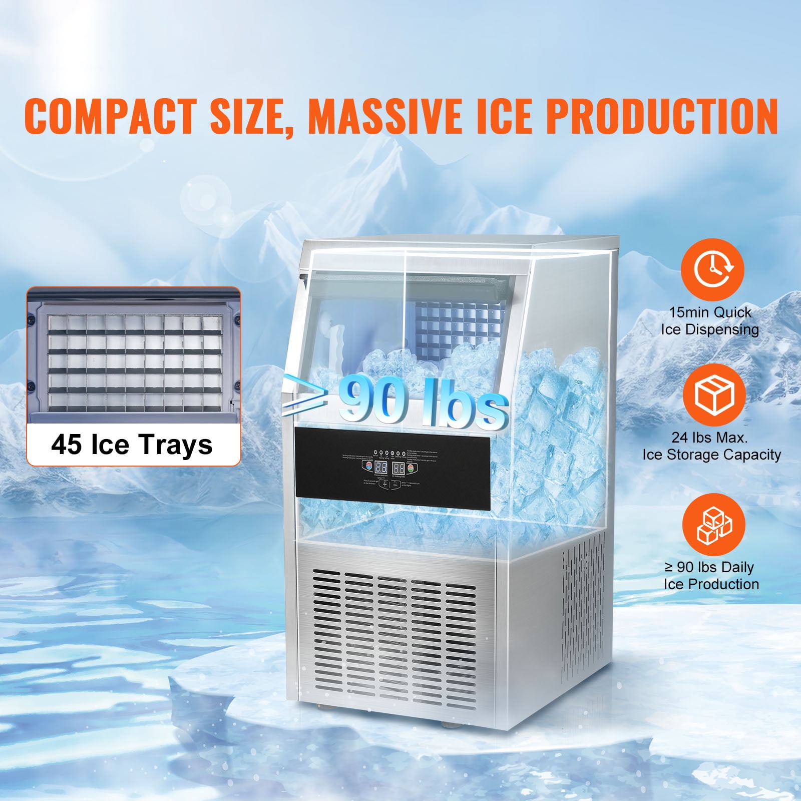 KFFKFF Commercial Ice Maker Freestanding Cabinet Machine 90lbs/24H 45 Ice Cubes - Image 4