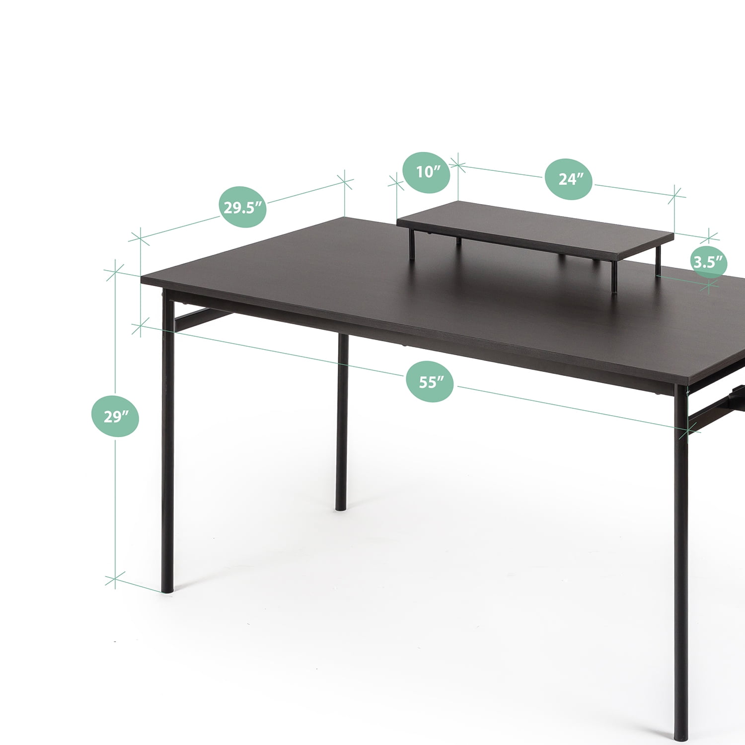 Zinus Tresa 55 x 29" Black Metal Desk with Storage and Monitor Stand with Espresso Finish - Image 6