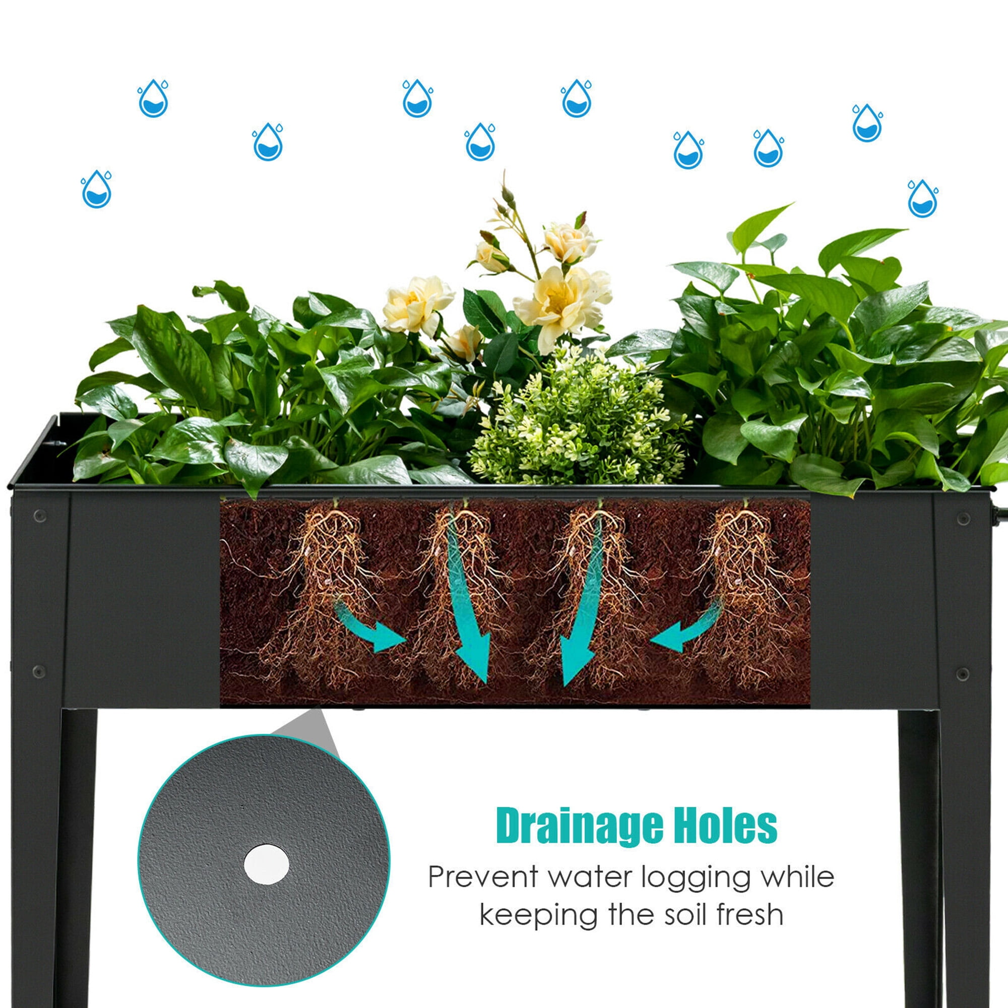 Gymax Raised Garden Bed Elevated Planter Box on Wheels Steel Planter w/Shelf - Image 8