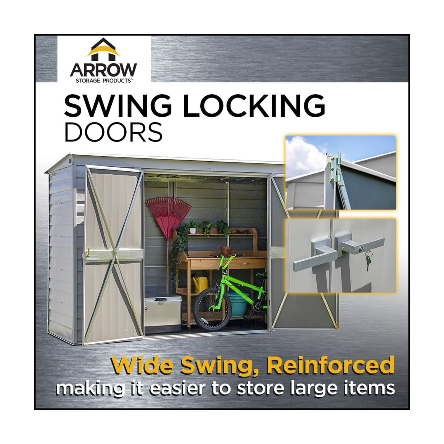 Arrow Select 8 x 4 x 6 ft Flute Grey Steel Storage Shed - Image 13