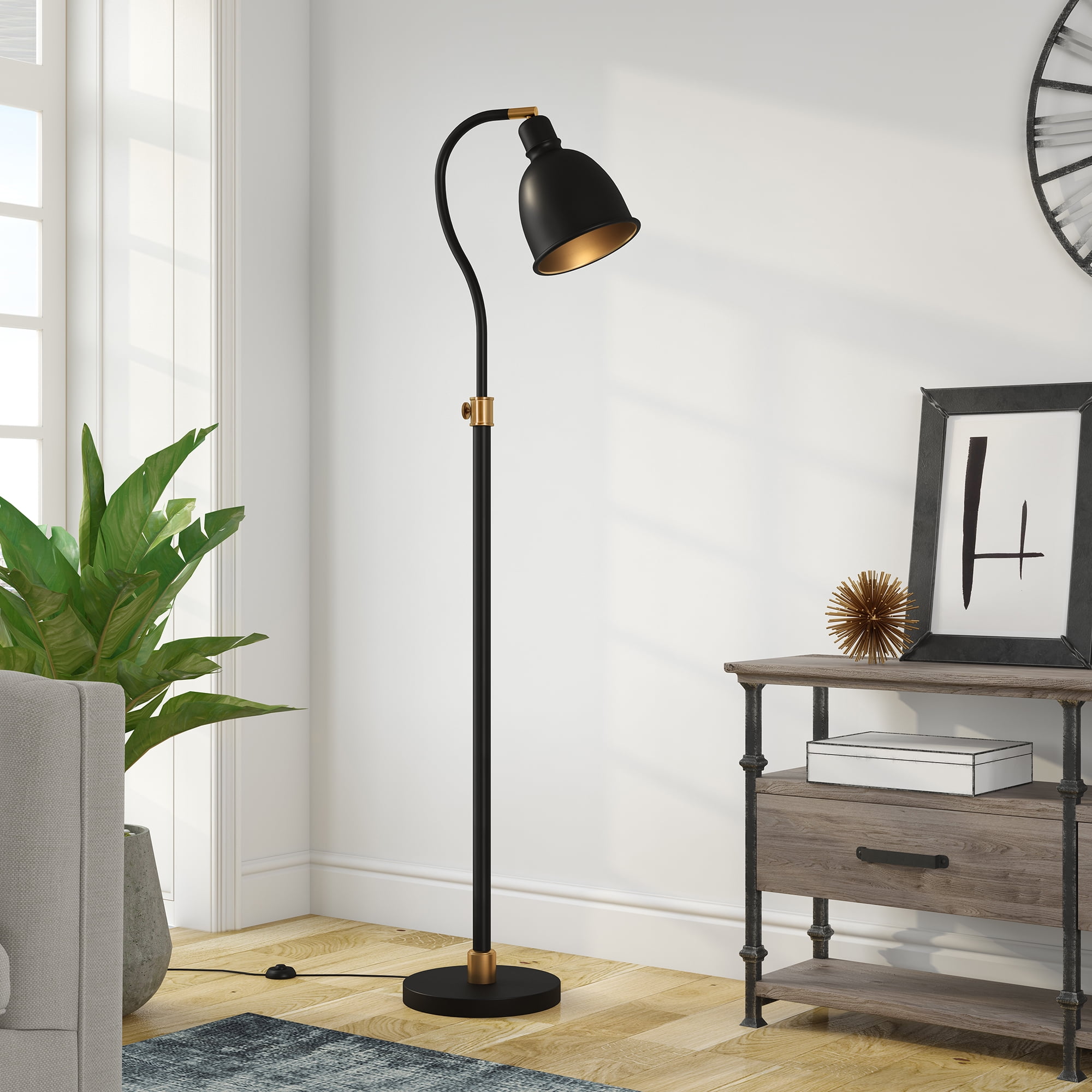 Evelyn&Zoe Vincent Adjustable/Arc Floor Lamp with Metal Shade in Blackened Bronze/Blackened Bronze - Image 8