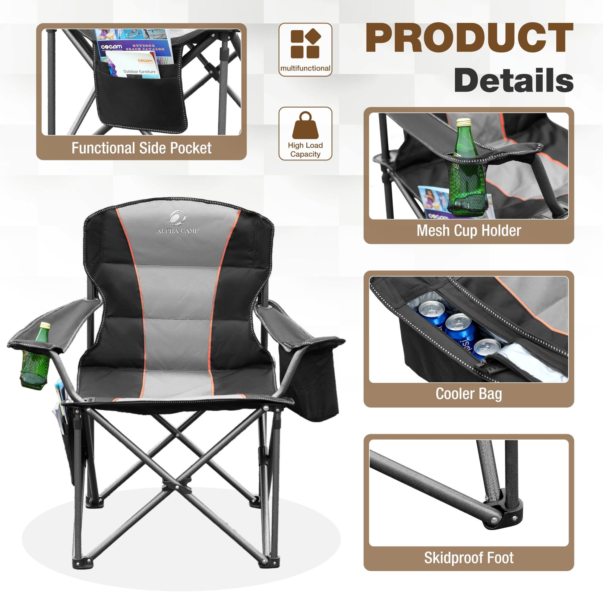 Summit Living Padded Camping Chair with Cooler Bag, Black - Image 10