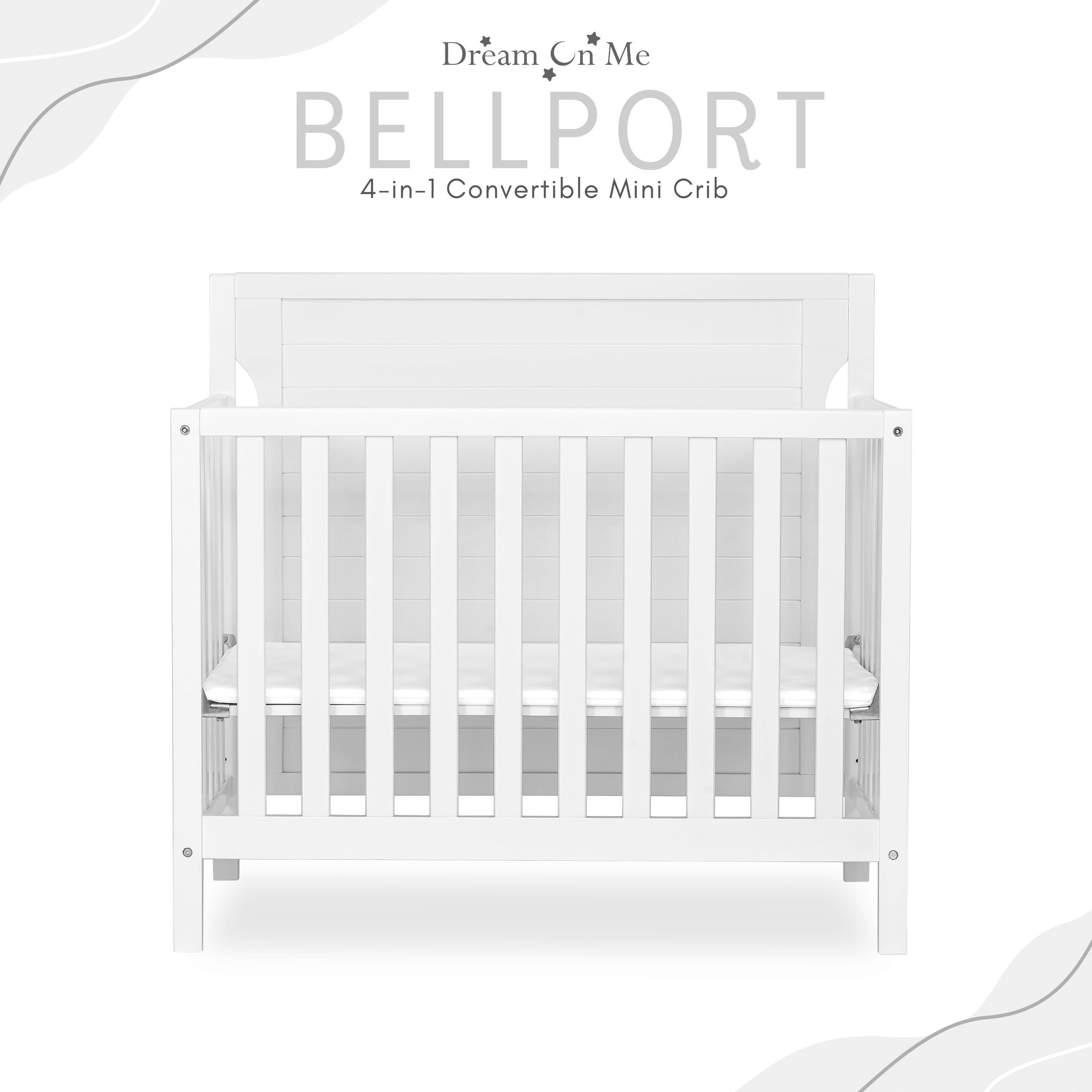 Dream On Me Bellport 4 in 1 Convertible Mini/Portable Crib in White, Non-Toxic Finish, Made of Sustainable New Zealand Pinewood, with 3 Mattress Height Settings - Image 2