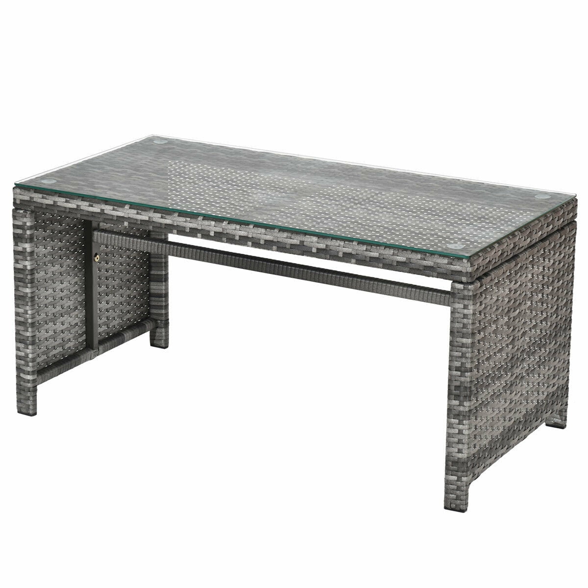 Costway 4PCS Rattan Patio Furniture Set Garden Sofa Cushioned Seat Mix Gray Wicker - Image 8