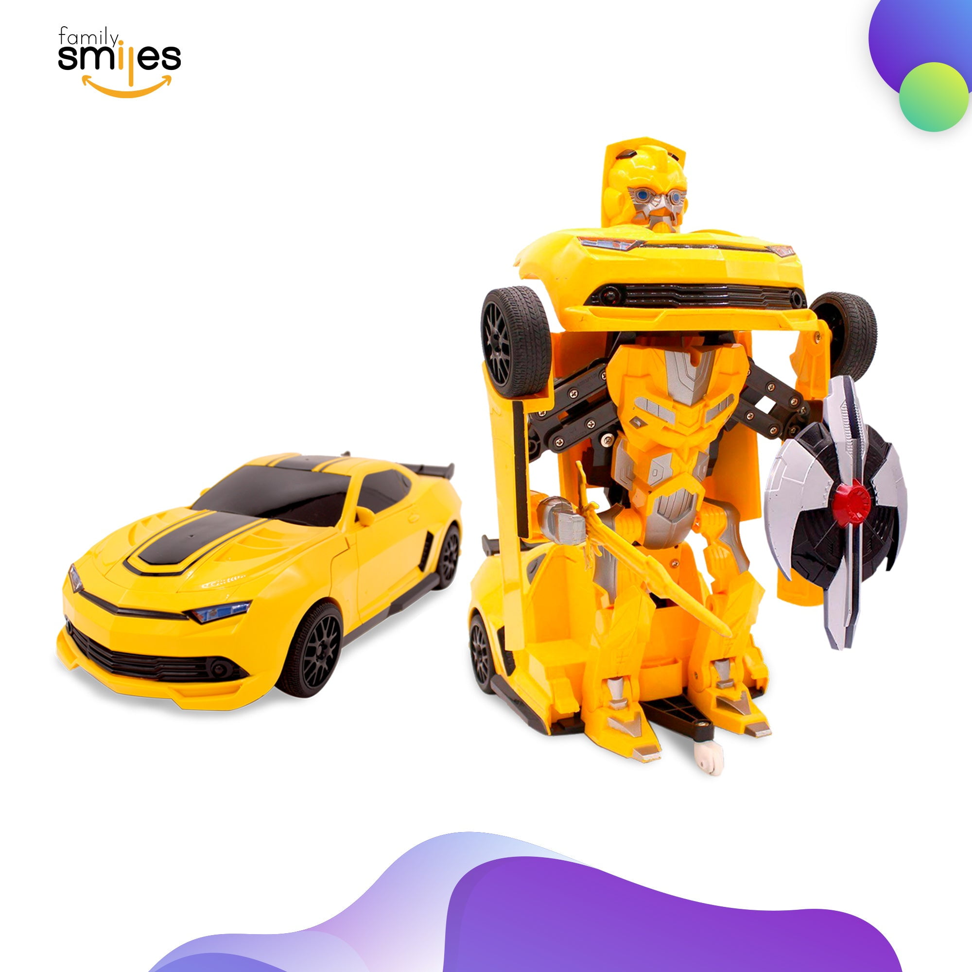 Family Smiles Kids Transforming Robot RC Car Toys for Boys 8-13 Remote Control Gift Yellow - Image 7