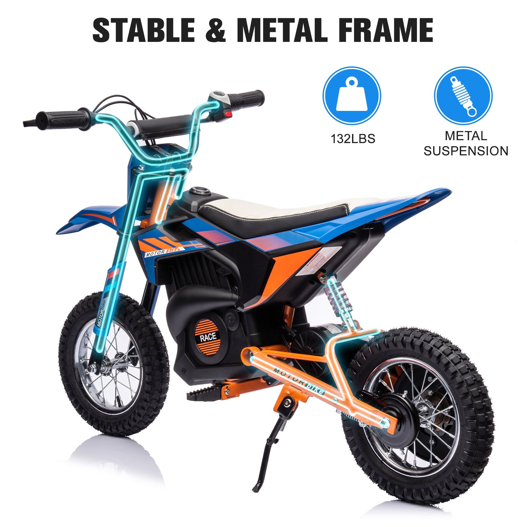COCLUB 24V Electric Dirt Bike for Kids 13+, Kids Electric Motorcycle & Ride on Bike, Ride On Toy for Kids with 250W Motor, 30-Min Ride On Time, Hydraulic Suspension, Blue - Image 6