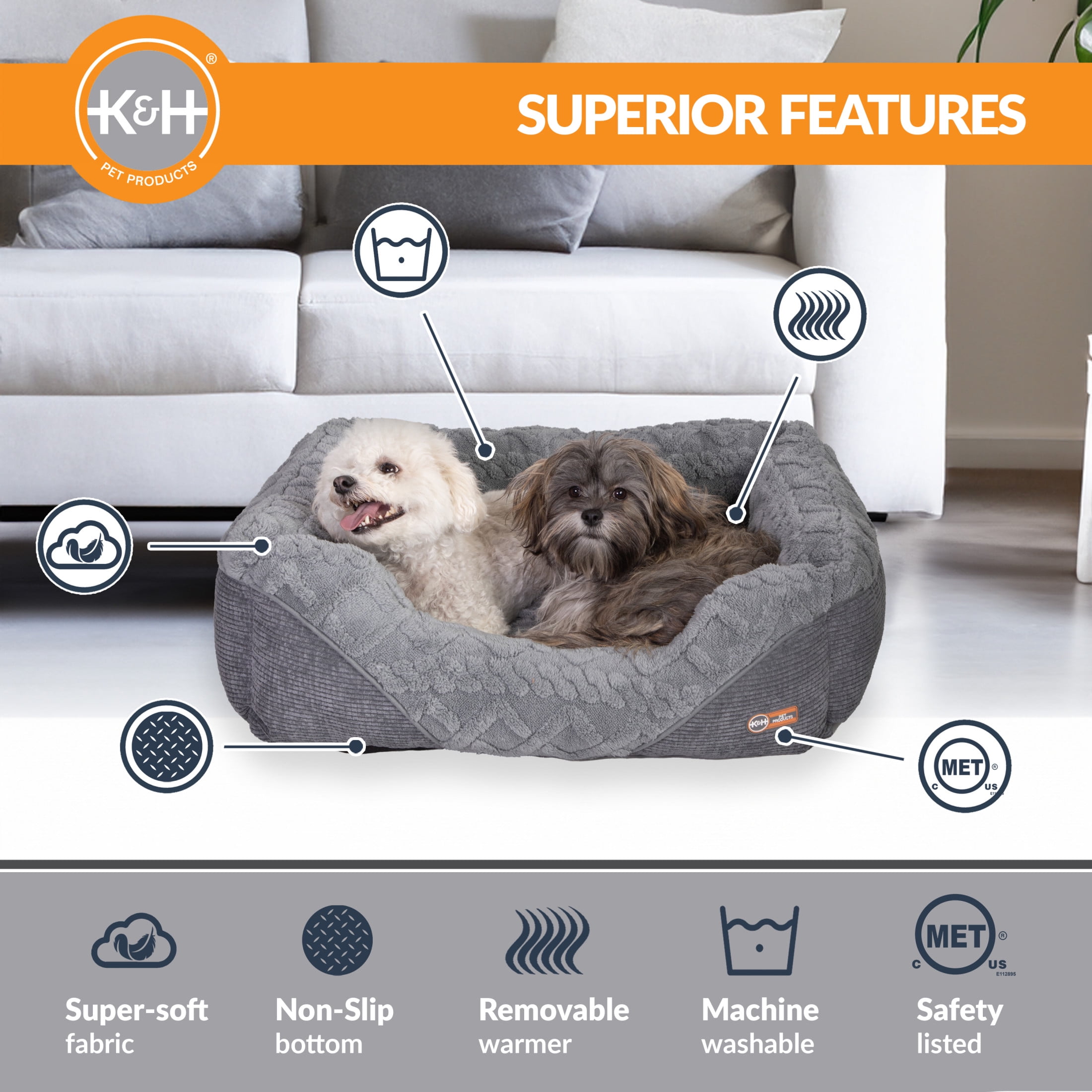 K&H Pet Products Thermo-Pet Lounge Sleeper Heated Cat & Dog Bed Gray Medium 30.5 X 24.5 X 9 Inches - Image 8
