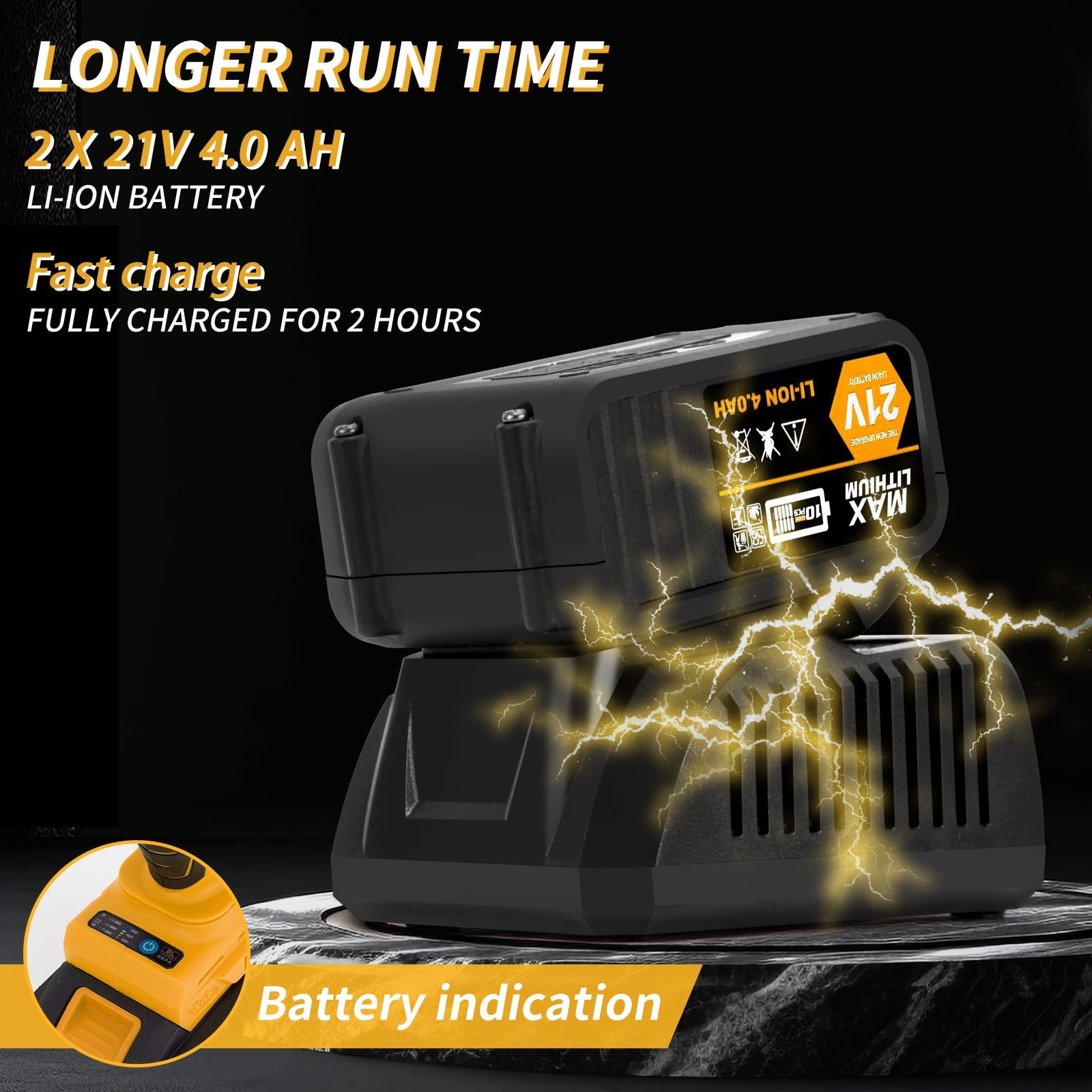 JEXUGK 1000N.m(740ft-lbs) 21V Cordless Impact Wrench,1/2 inch High Torque Impact Gun with 2 x 4.0Ah Batteries & 5 Sockets,Electric Impact Variable Speeds for Car Truck Mower - Image 3