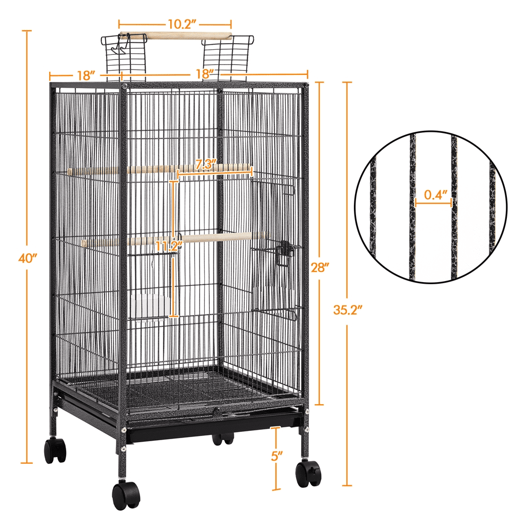 Alden Design 40-Inch H Wrought Iron Bird Cage with Rolling Stand Open-Top, Black - Image 6