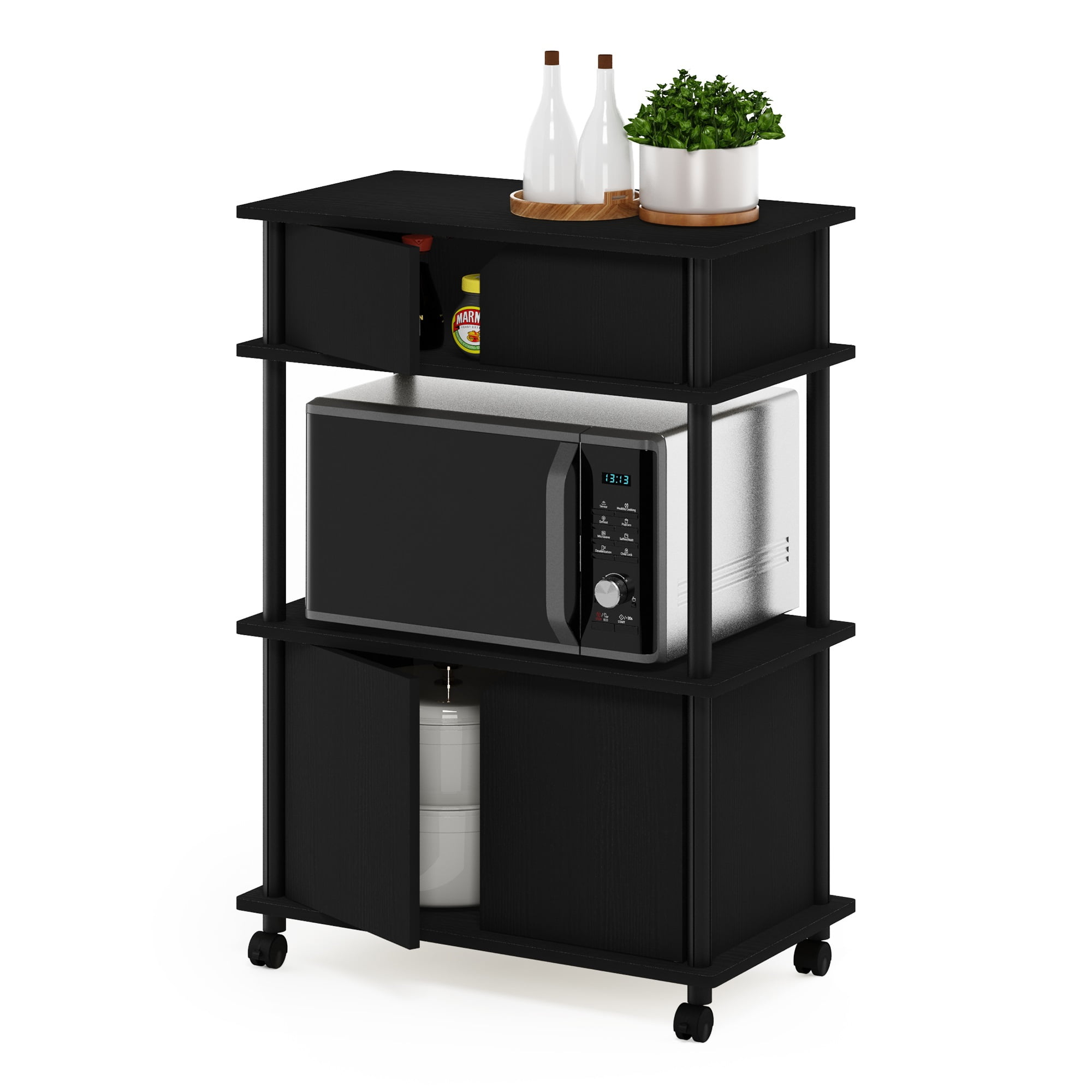 Furinno Turn-N-Tube Toolless Storage Cart with Cabinet, Americano/Black - Image 5