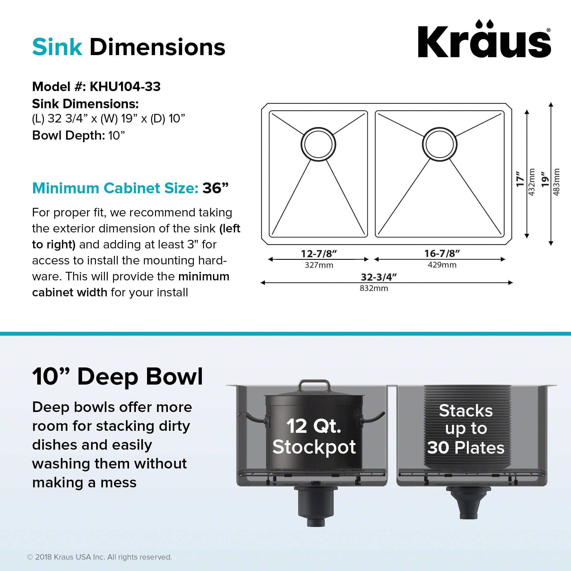 KRAUS Standart Pro 33" Undermount 60/40 Double Bowl 16 Gauge Stainless Steel Kitchen Sink - Image 4