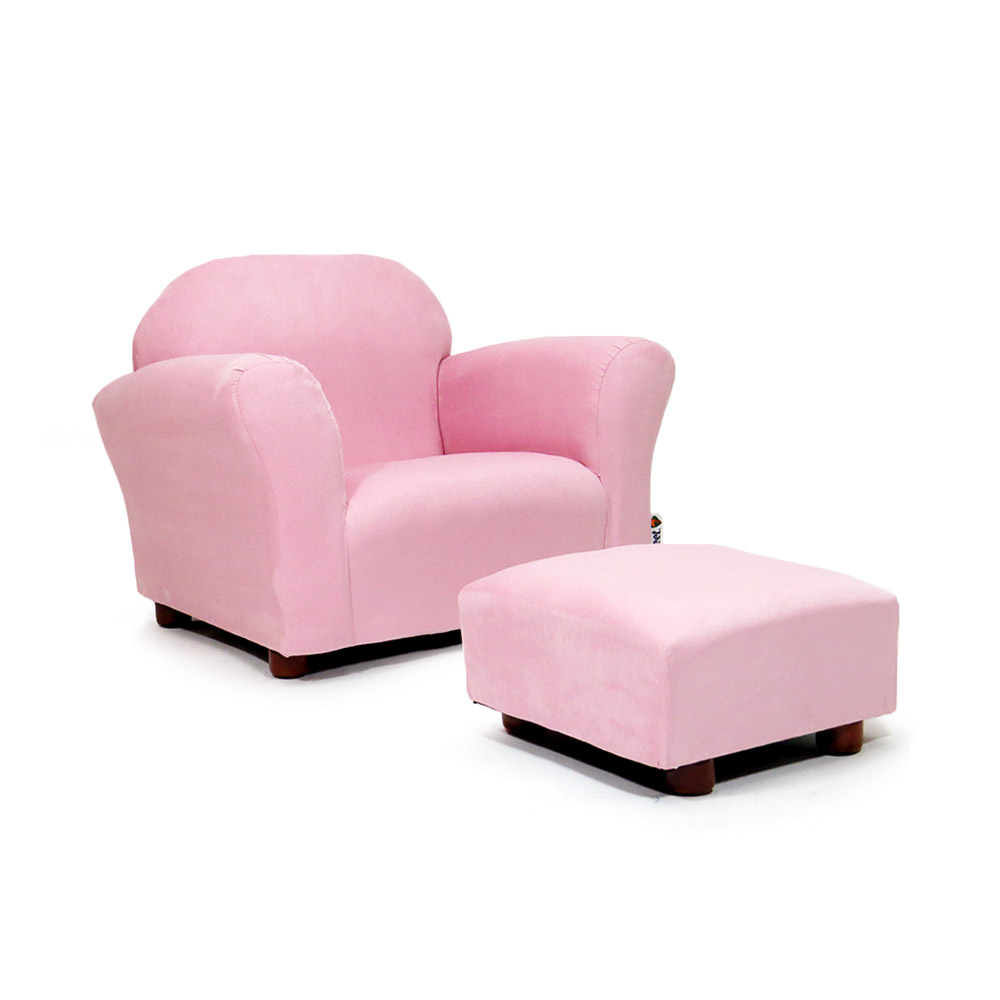 keet Roundy Glam Kids Microsuede Accent Chair with Ottoman, Pink - Image 3