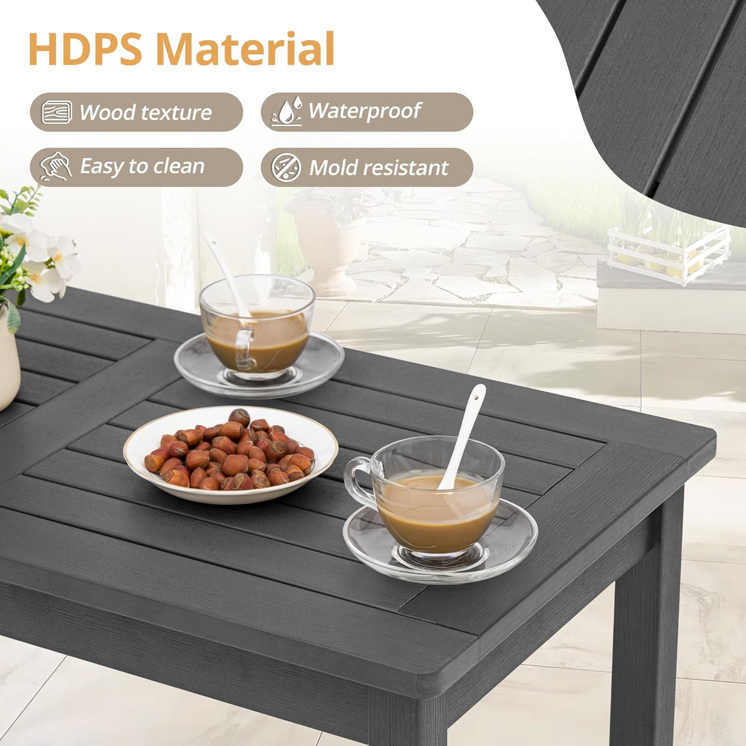 Dycanpo Outdoor Coffee Table Rectangle, HDPS Patio Tables for Outside, 17.7"x 35"x17.7", Dark Gray - Image 6