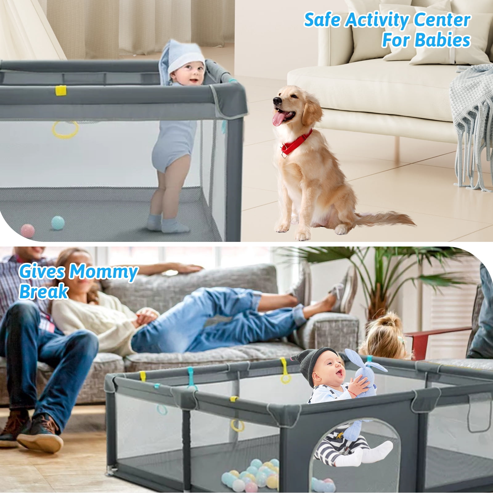 Toyoso Baby Playpen 795926, Extra Large Play Pen Playard for Babies and Toddlers Indoor & Outdoor Safety Play Yard Area, Kid Sturdy Play Center Fence with Soft Breathable Mesh for Toddlers - Image 4