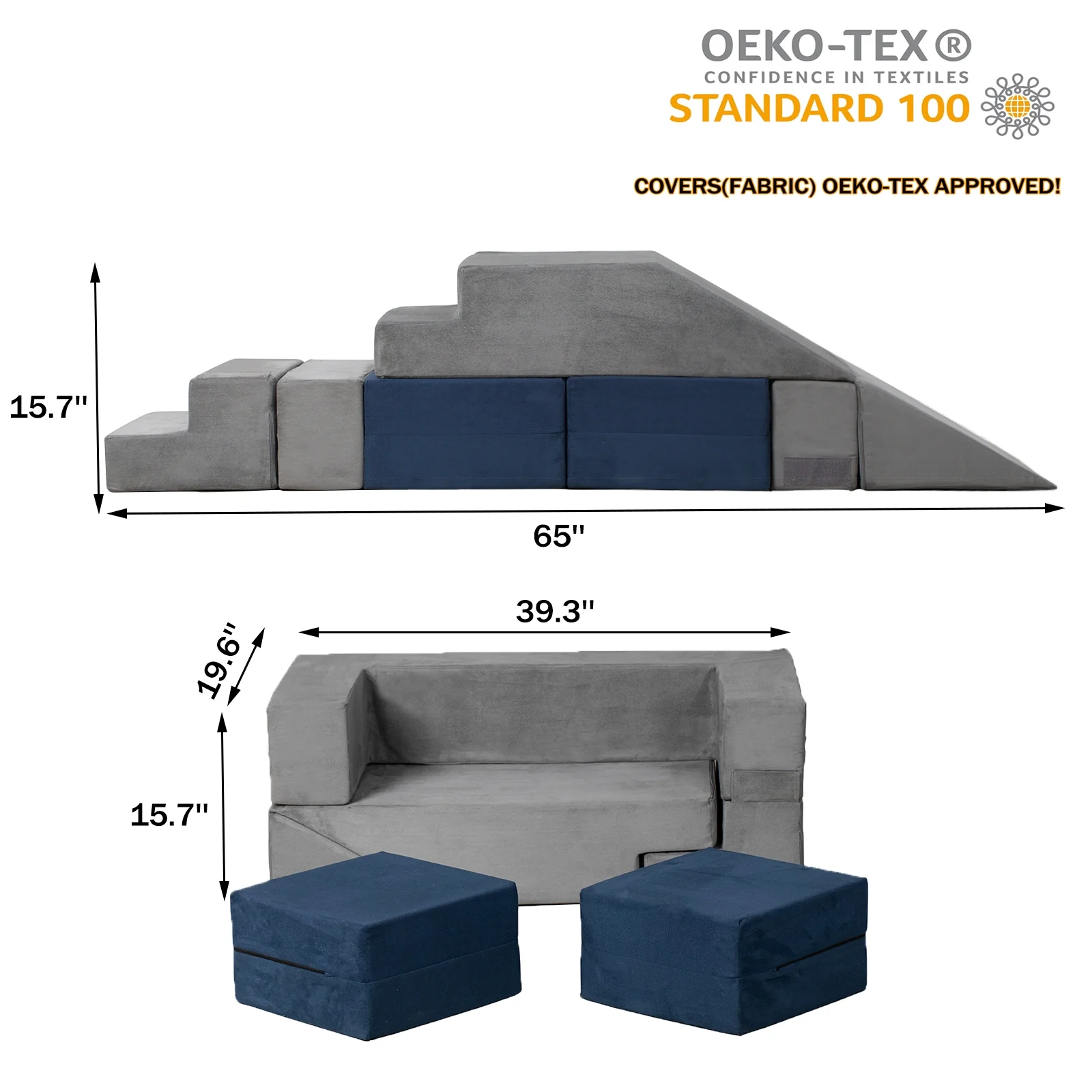 STAHMFOVER Play Couch Sofa for Kids Tunnel Climber Fold Out Sofa Convertible Playset - Image 3