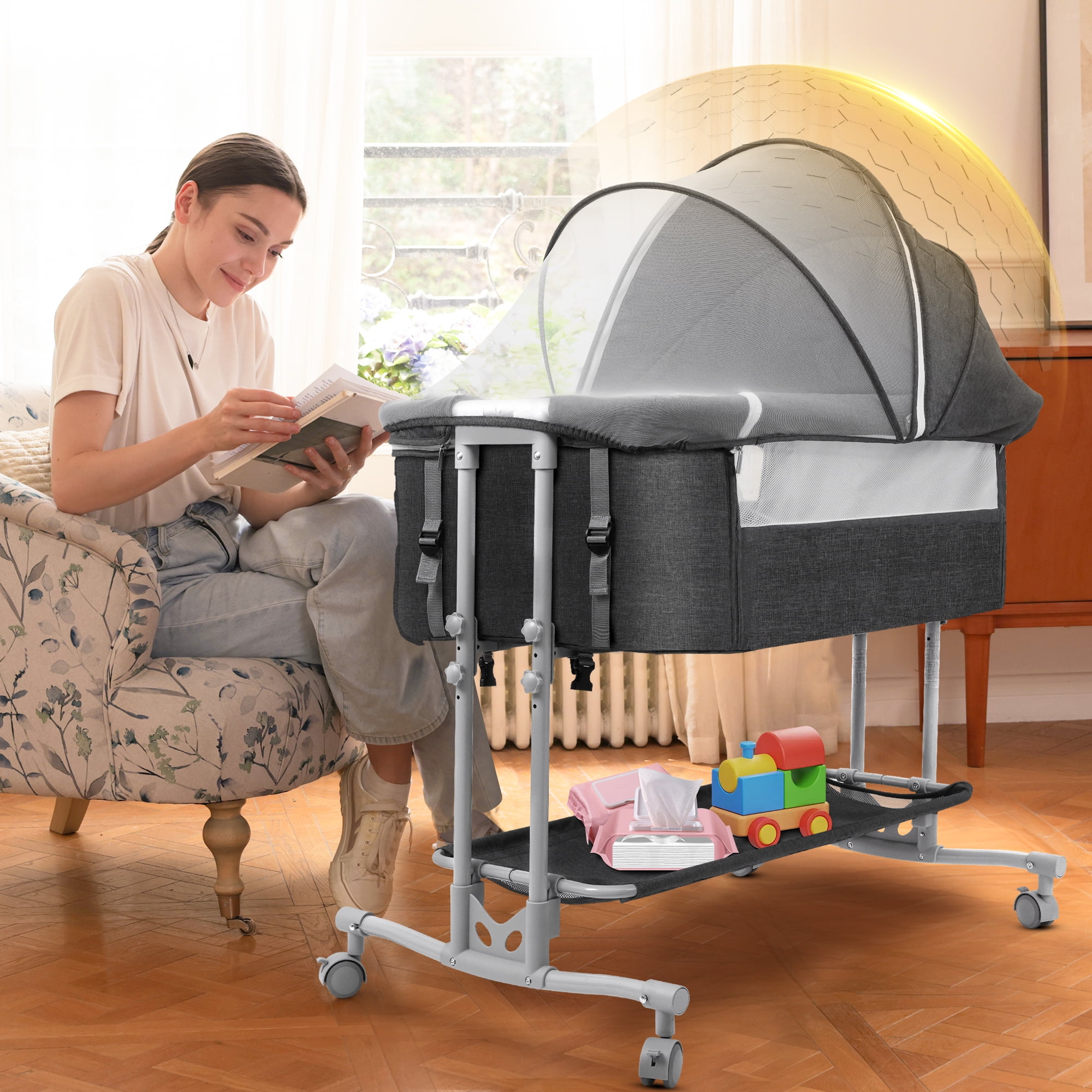 Babyeap Baby Bassinet Bedside Sleeper Bassinet for 0–5 Months Infants, Unisex, Dark Gray - Image 9