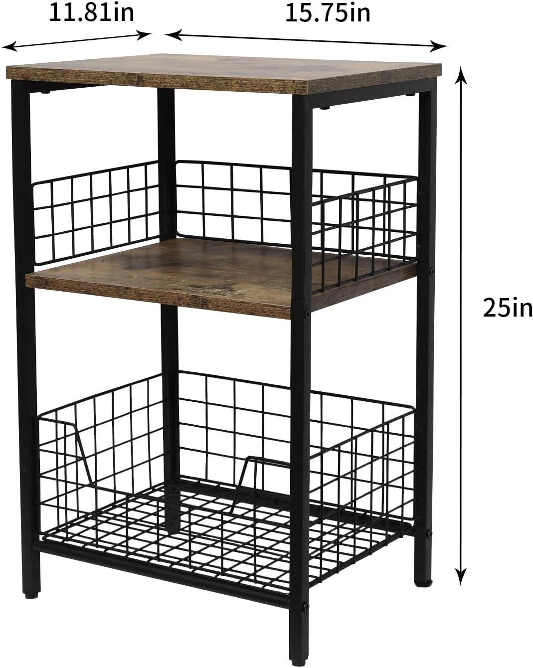 X-cosrack End Table,3 Tire Industrial Side Table,Wood & Metal Frame Nightstand Storage Shelf for Living Room Office Hallway(Brown+Black) - Image 6