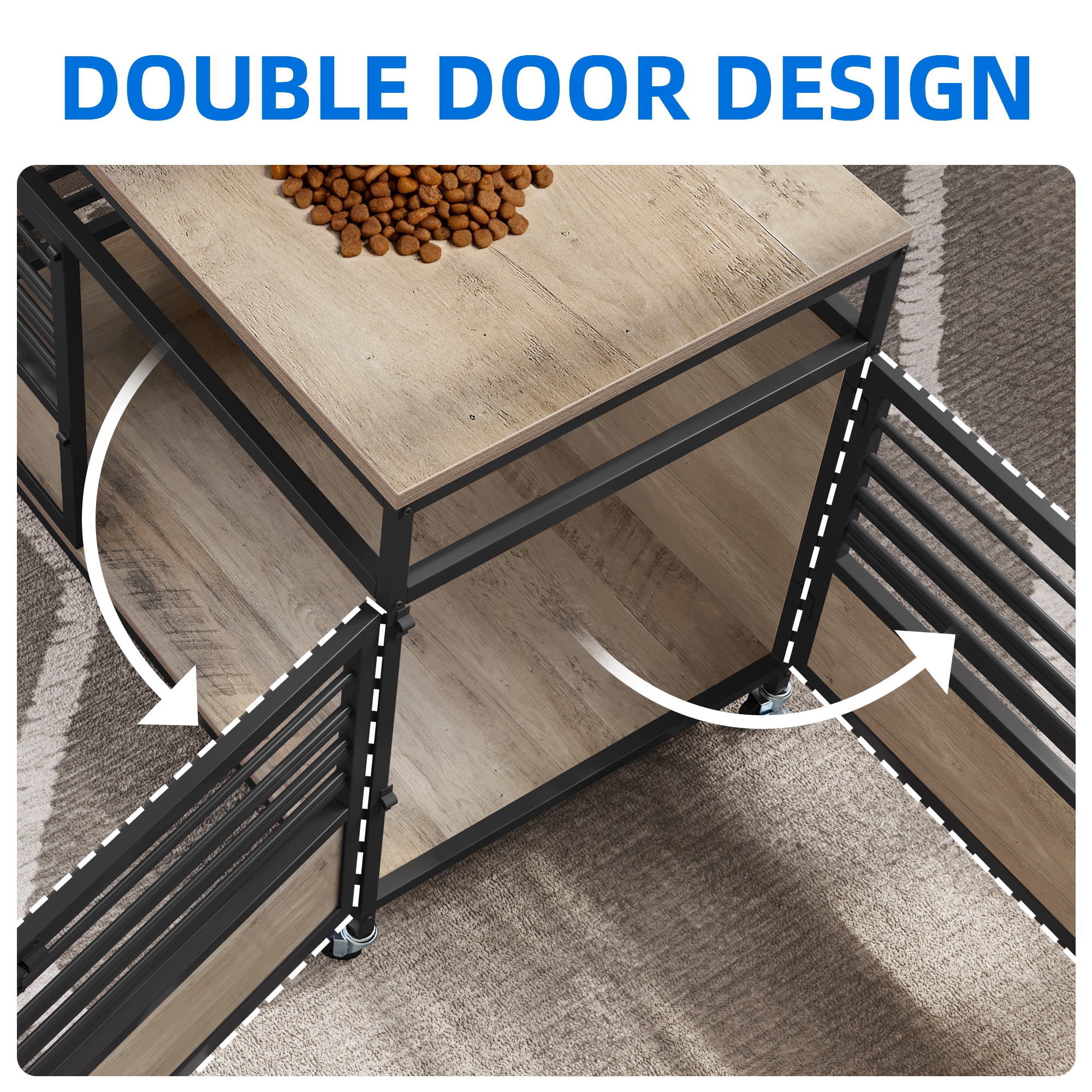 Dextrus 31.5 inch large Wooden Dog Crate Furniture, 2 Doors Wooden Dog Cage, Heavy Duty Dog Kennel with Wheels, Dog House Indoor for Medium Dogs - Image 5