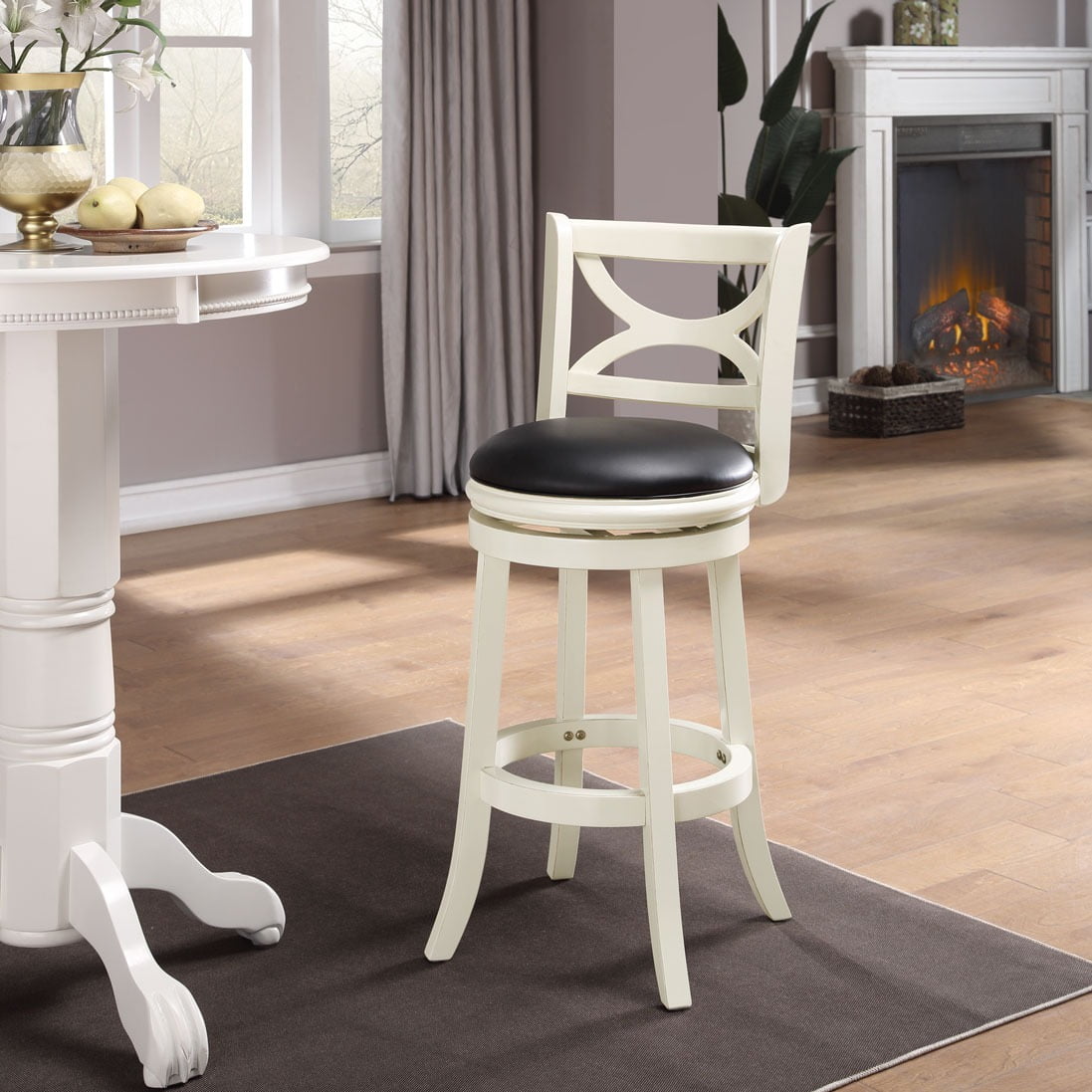 Boraam Florence 29 in. High Back Swivel Wood Kitchen Bar Stool, Buttermilk Finish - Image 2