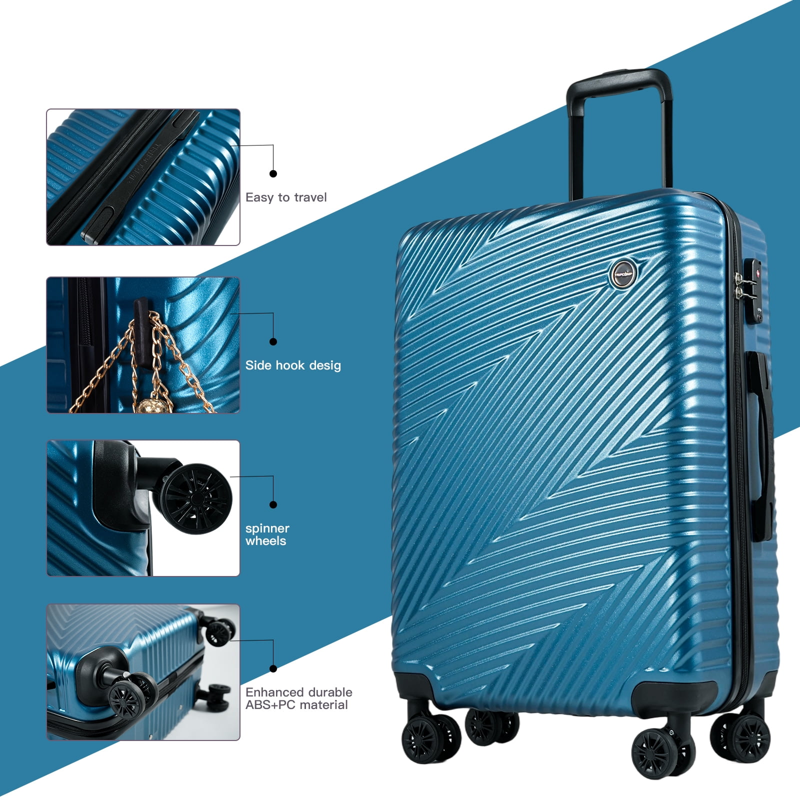 Tripcomp Luggage 3 Piece Set,Suitcase with Spinner Wheels Hardside Lightweight Luggage 20in24in28in.(Blue) - Image 4