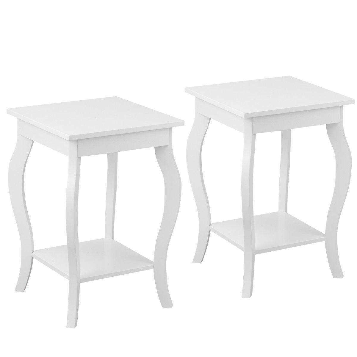 Gymax Set of 2 Accent Side Table Sofa End Table Night stand Coffee Table w/ Shelf White - Image 7