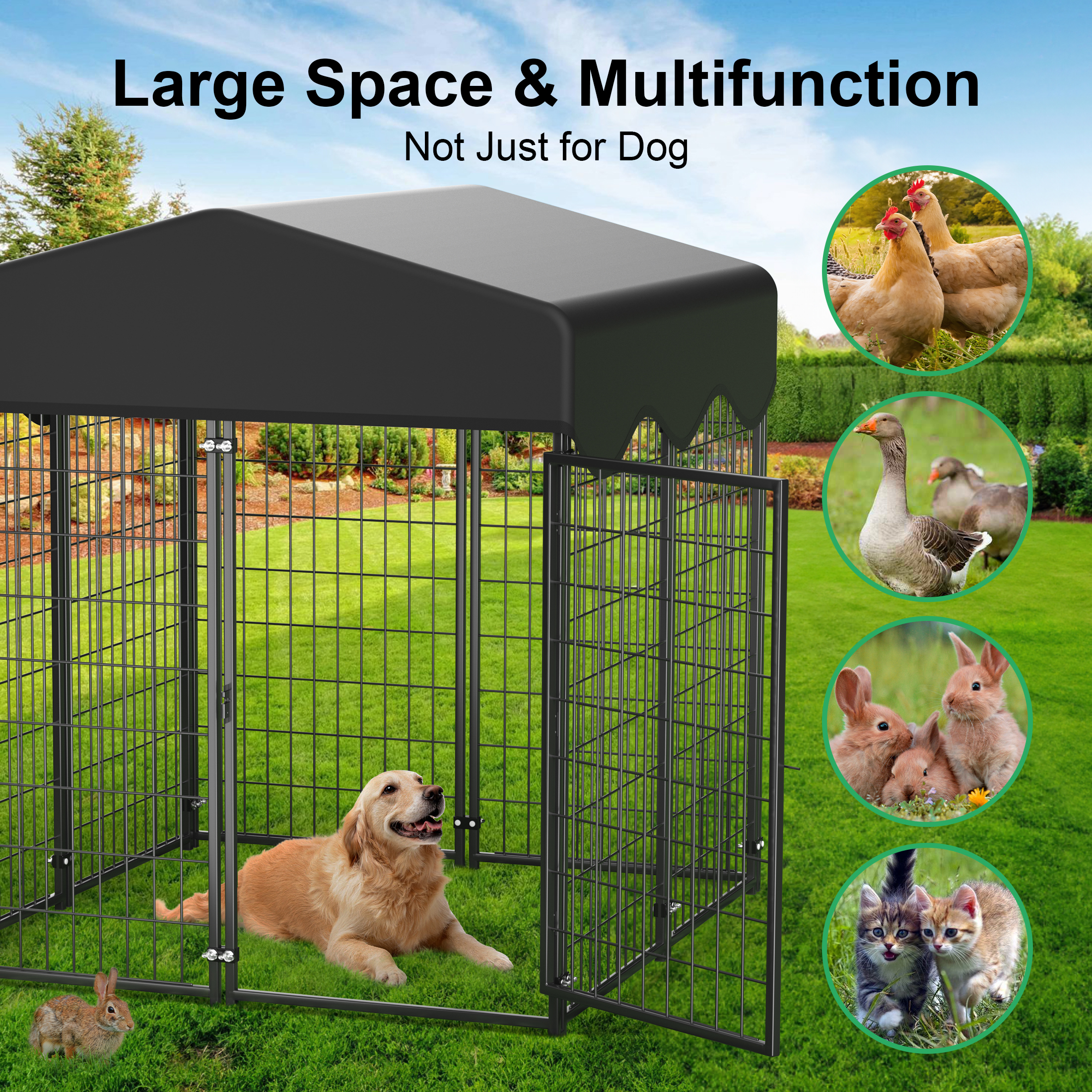 Monasem Dog Kennel with Roof,4.2ft x 4ft x 4.5ft Outdoor Dog Fence with Waterproof UV-Resistant Cover - Image 6