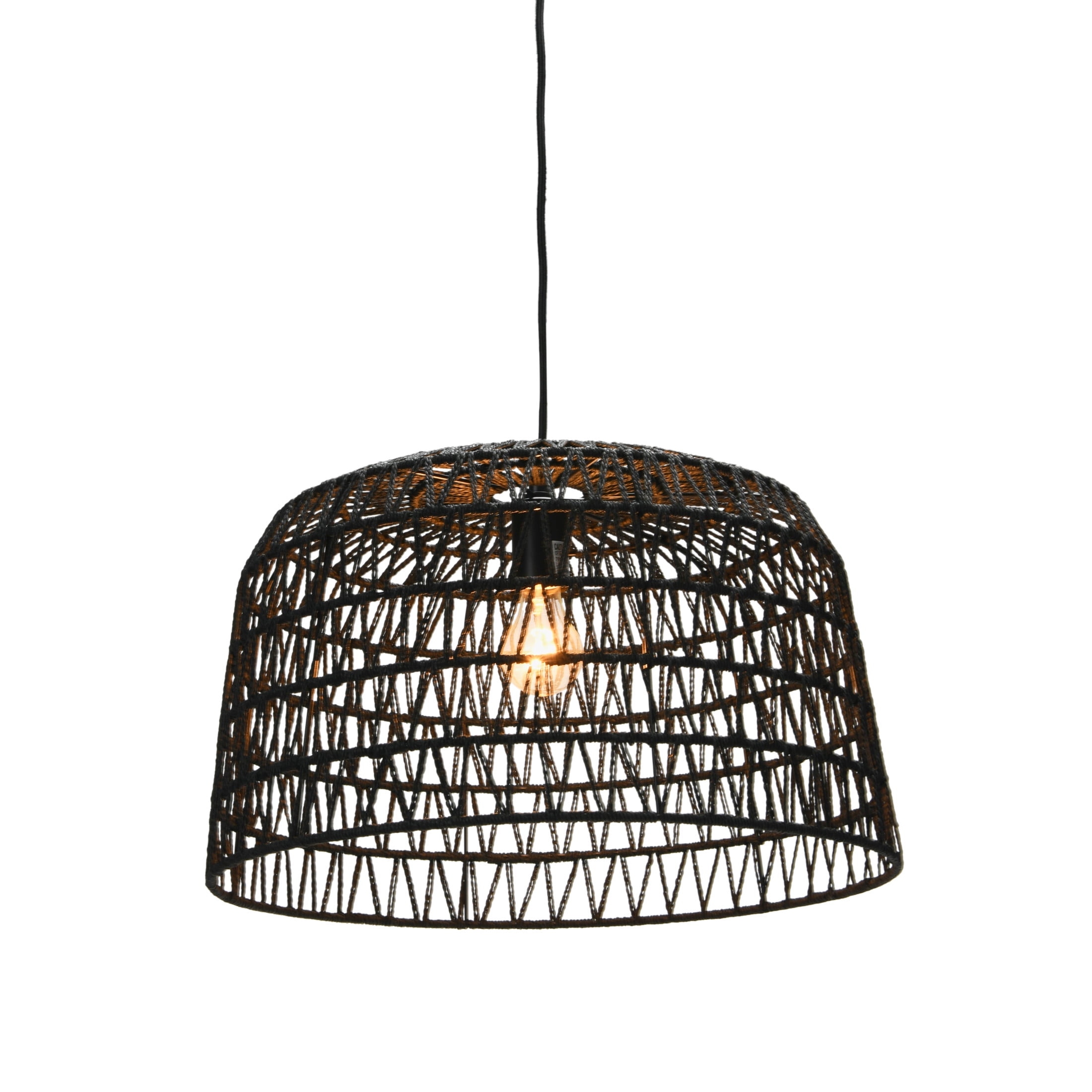 Creative Co-Op Open Weave Metal and Paper Rope Ceiling Light, Black - Image 3
