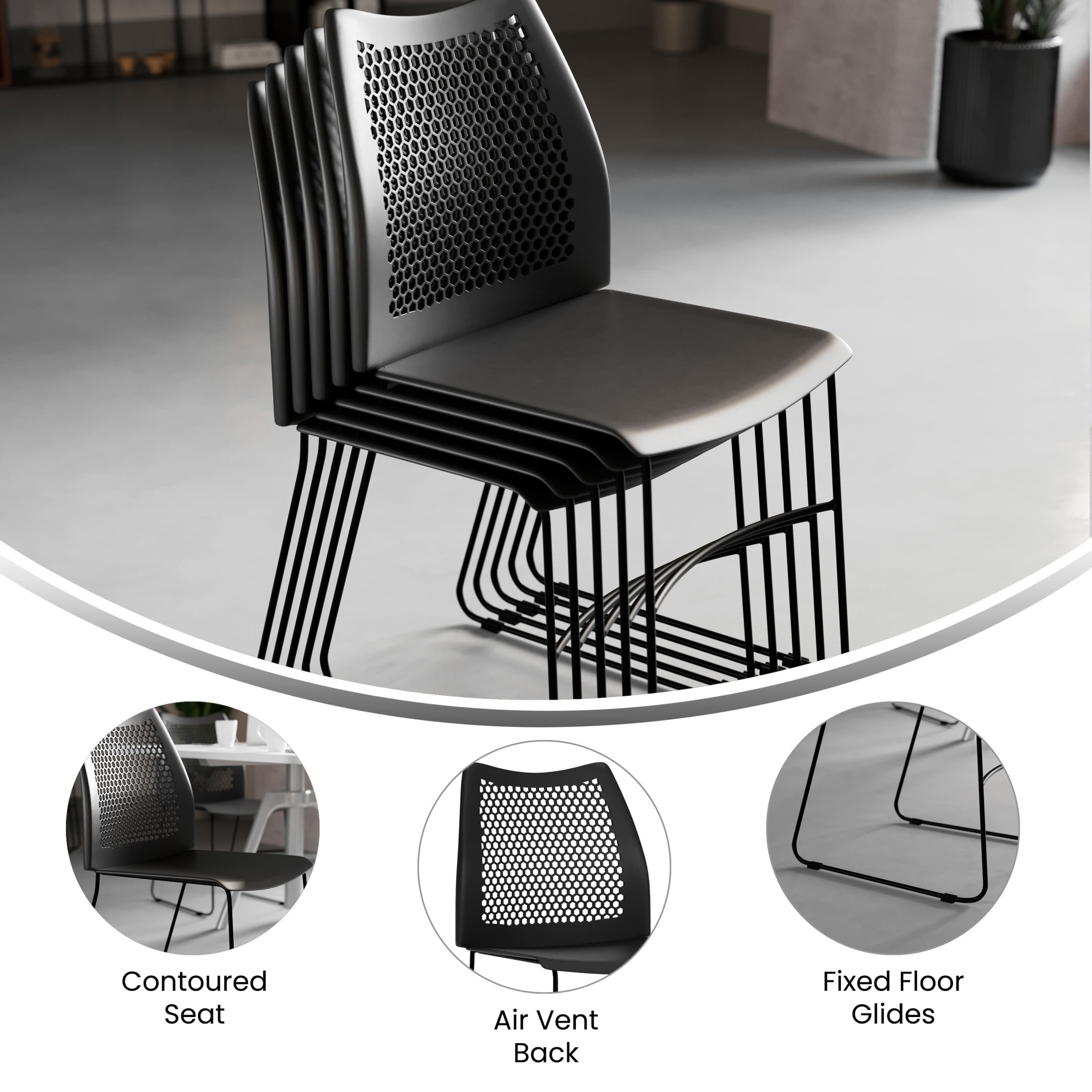 Flash Furniture Hercules Series Adult Air-Vent Back Stacking Waiting Room Chairs, Set of 5, Black - Image 15