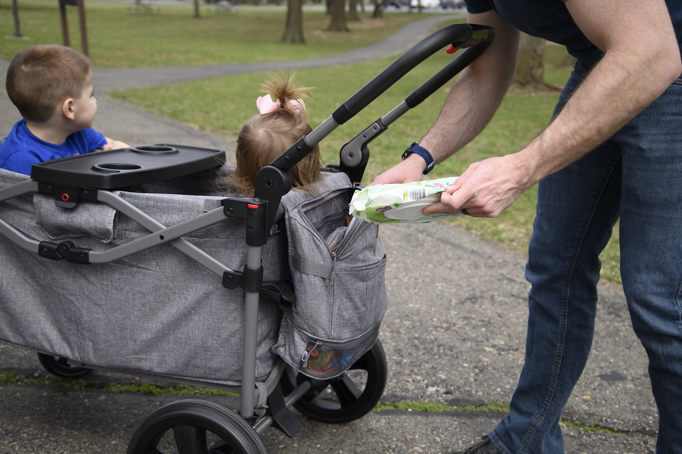 EVER ADVANCED Foldable Wagon Stroller for Two Kids & Toddler with Adjustable Pull & Push Handle, Removable Canopy with 5-Point Harness - Image 14