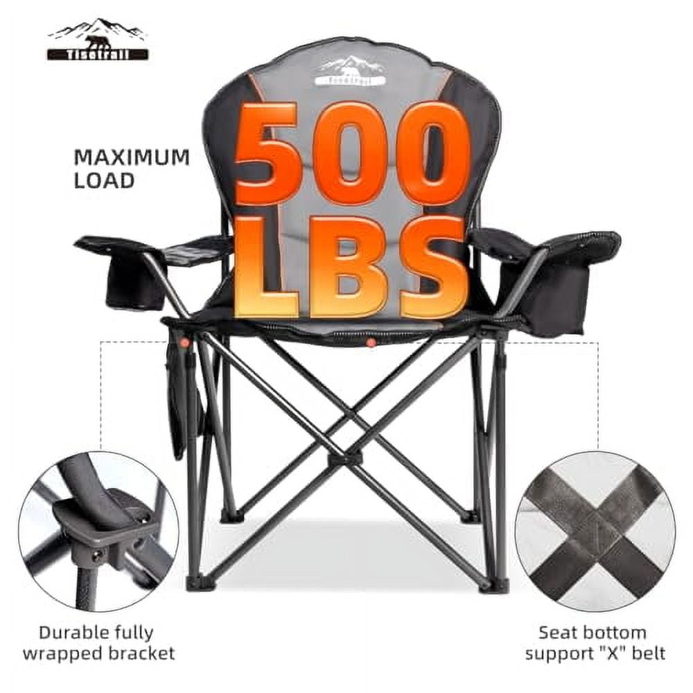 Oversized Camping Chair Folding Chair with Cooler Padded Outdoor Chairs Heavy Duty Support 500 LBS Steel Frame Collapsible Arm Chair with Cup Holder Black&Gray - Image 7