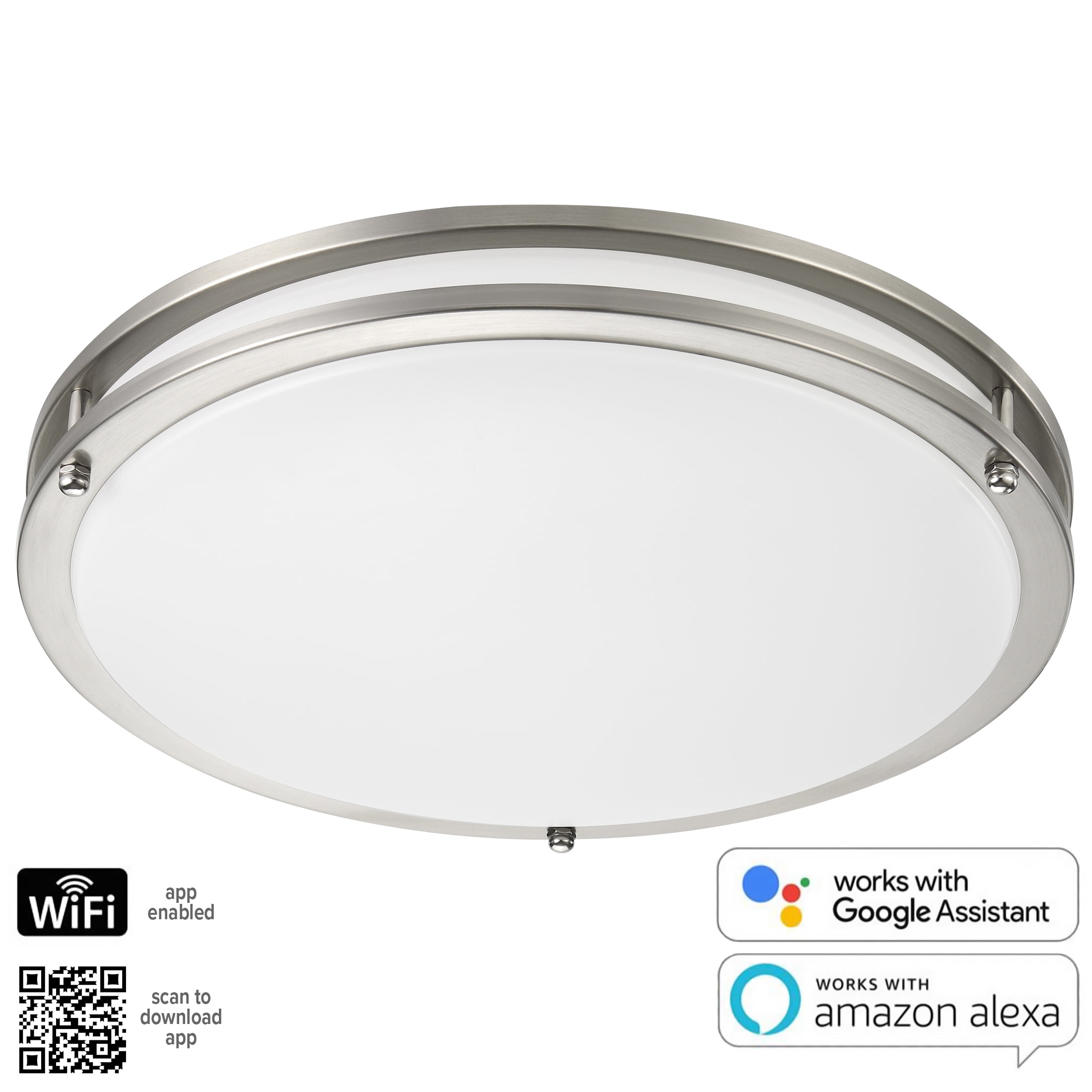 Maxxima Luvoni 14 in. Smart WiFi LED Ceiling Light - Dual Ring Satin Nickel 1600 Lumens Dimmable Flush Mount, CCT Selectable 2700K-6000K, Google Assistant and Alexa Compatible for Living Room Lighting - Image 9
