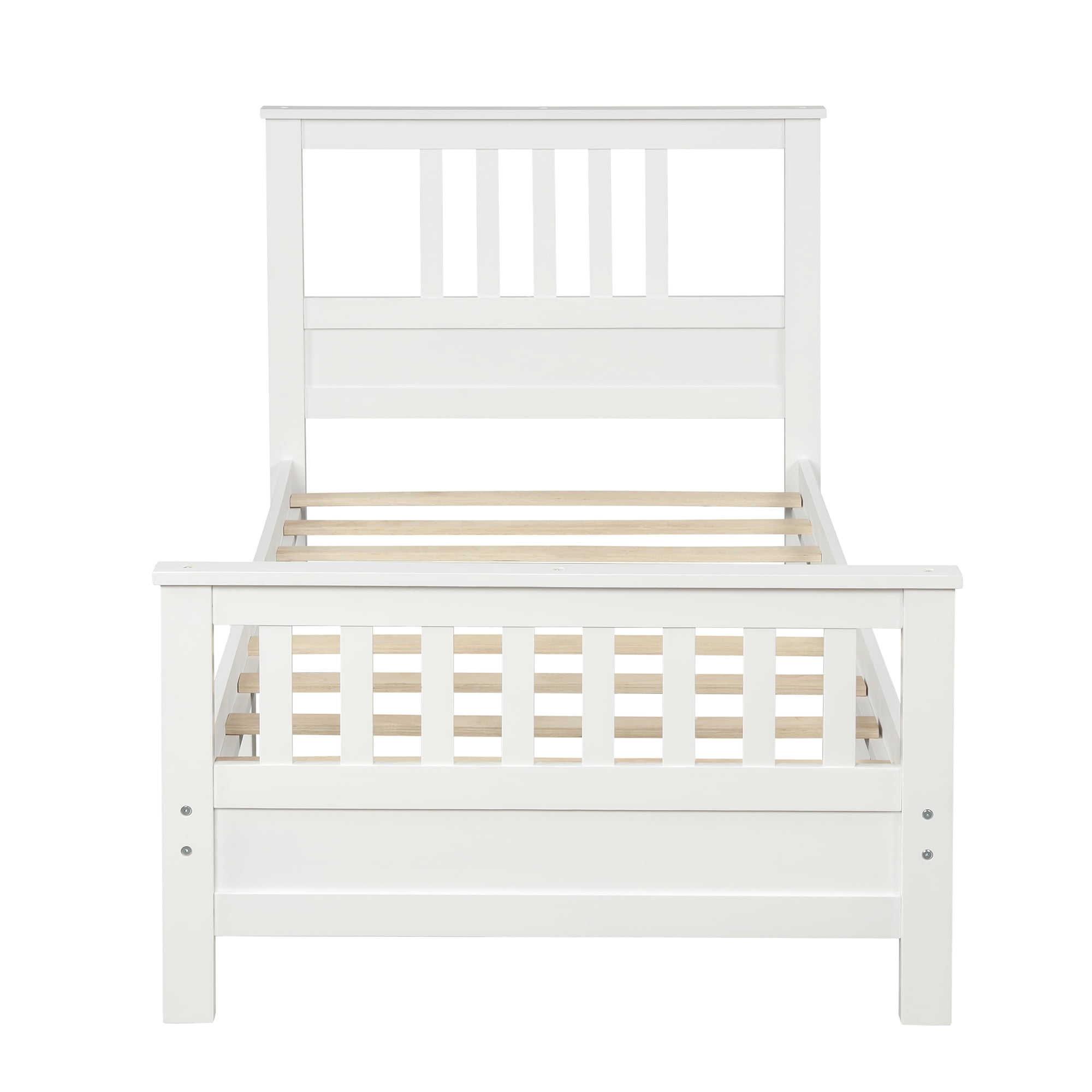Gewnee Wood Twin Size Platform Bed Frame with Headboard and Footboard for Kids,Teens,Adults,White - Image 3