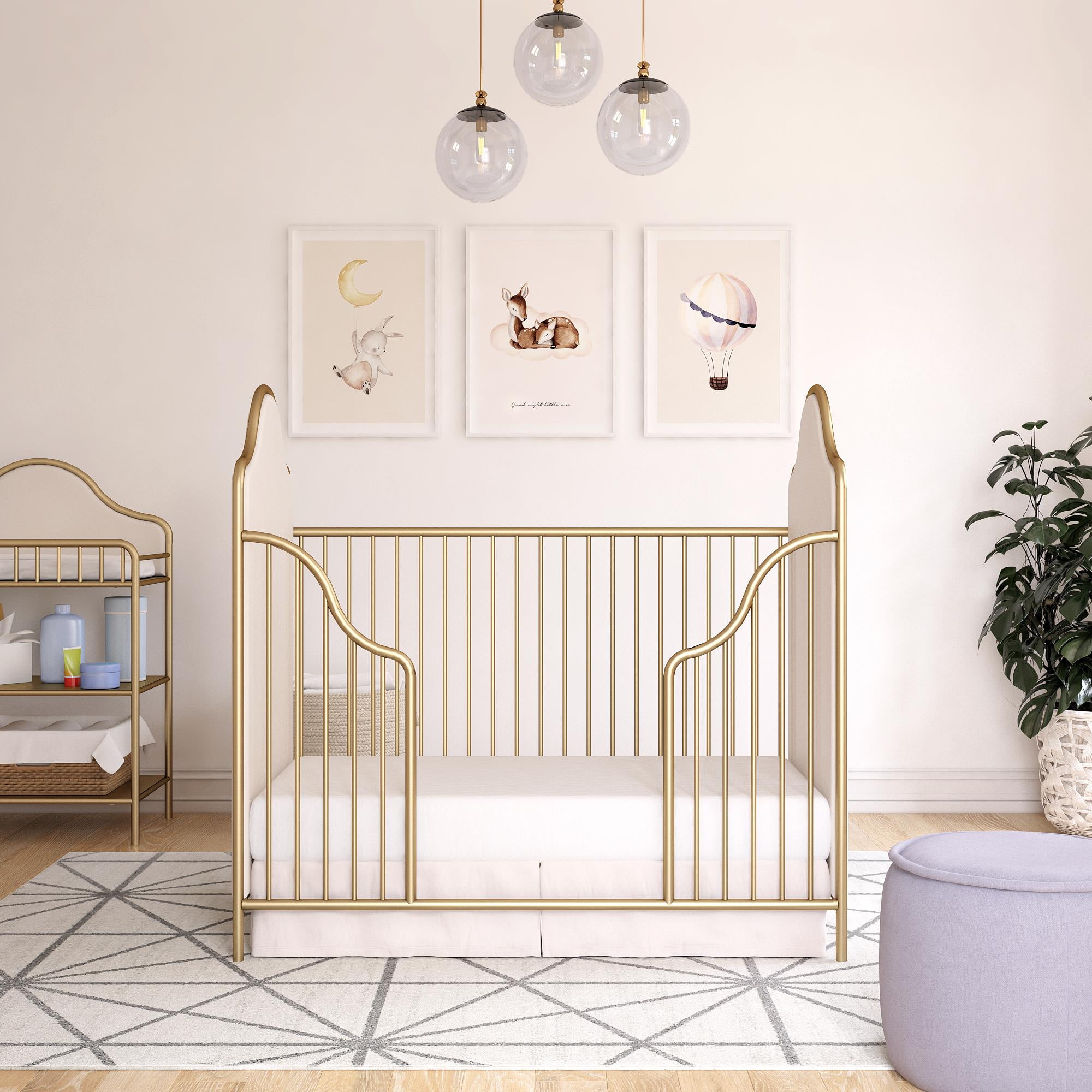 Little Seeds Piper Upholstered Metal Crib, Gold - Image 9