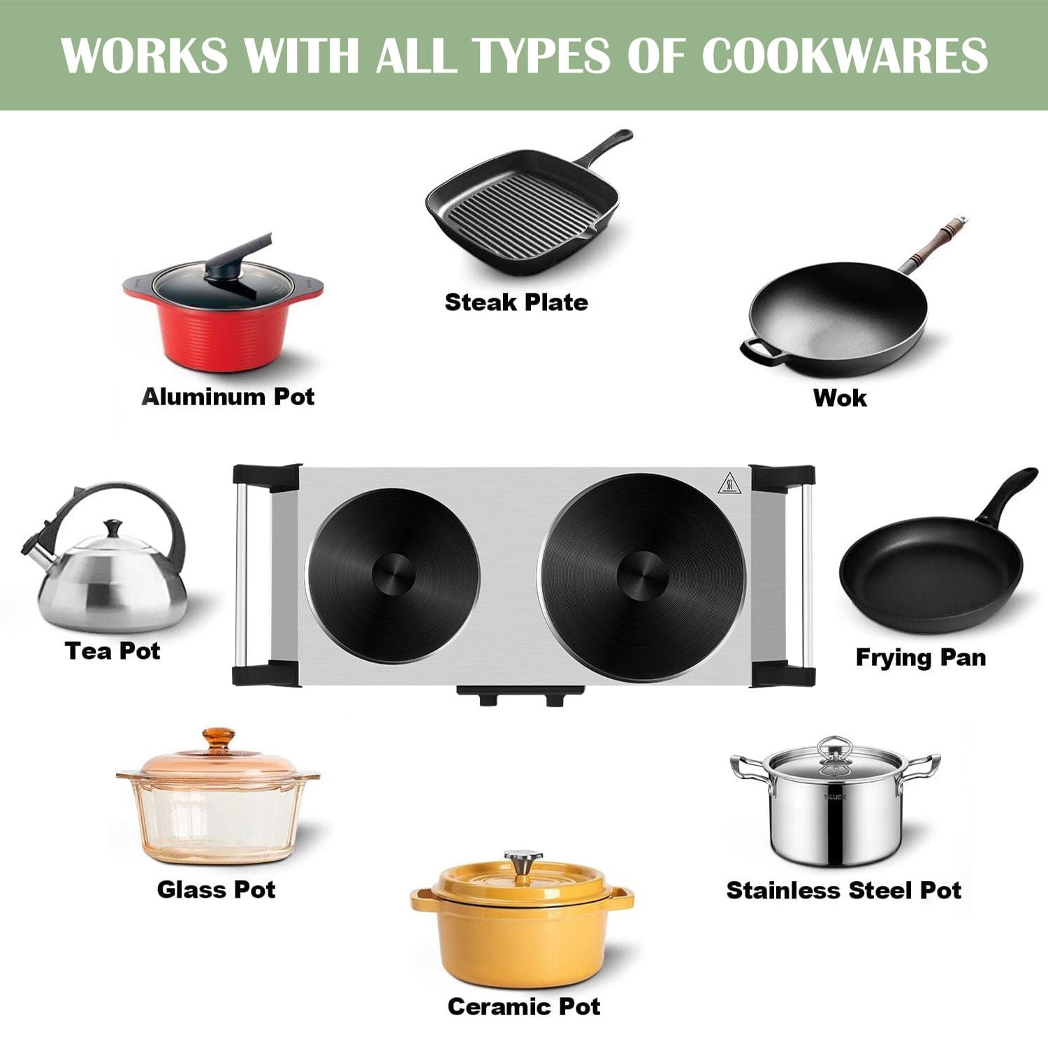 Techwood 1800W Stainless Steel Dual Hot Plate with Stay Cool Handles, Stainless Steel Hot Plate for Kitchen, Dorm, and Camping(Silver) - Image 4