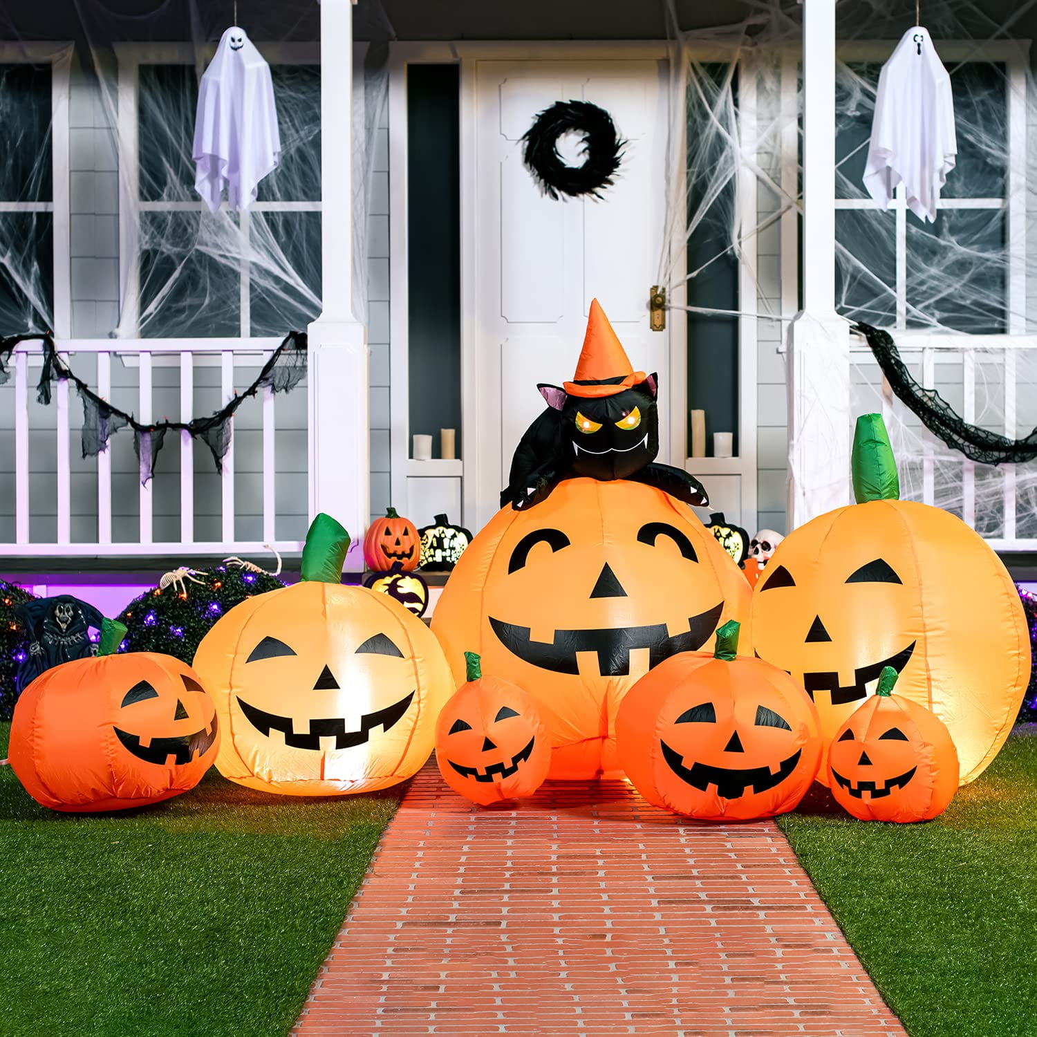 Joyfy 7 ft Halloween Inflatable Long Pumpkin with Witch's Cat Decorations Inflatables with Build-in LEDs,Halloween Decor Outdoor Blow Up Yard Decorations - Image 7