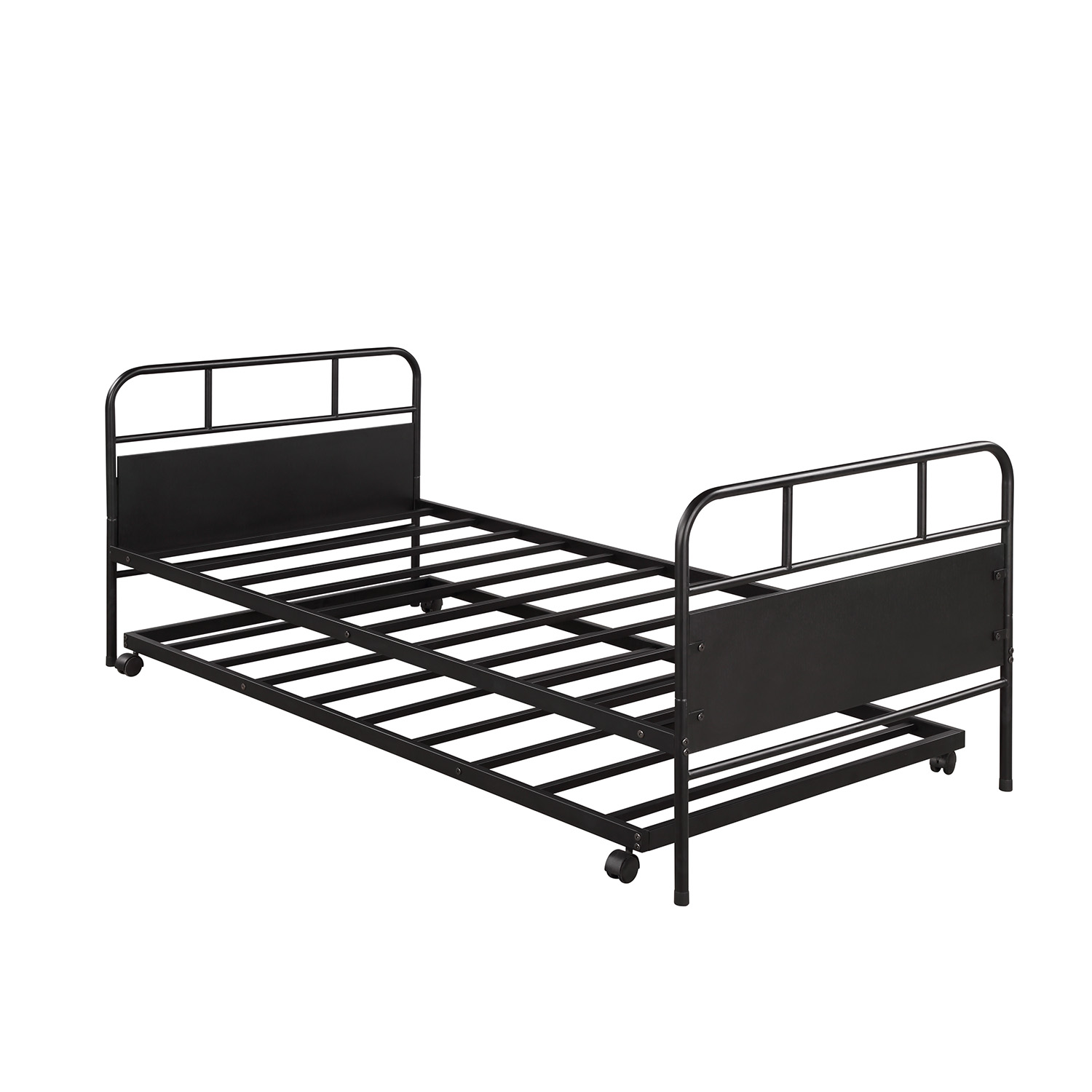 Twin Daybed Platform Bed with Trundle Built-in Casters,Metal Bed Frame for Kids Teens Adults,No Box Spring Needed,Black - Image 4