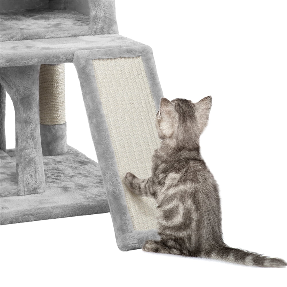 3 Tiers Multilevel Cat Tower Cat Tree with Condos Light Gray - Image 7