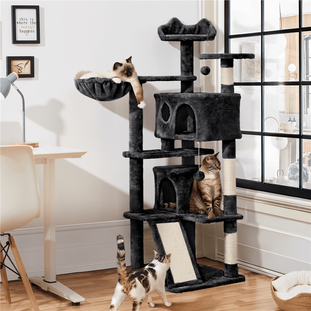 Renwick 57" Double Condos Cat Tree with Scratching Post Tower, Black - Image 9