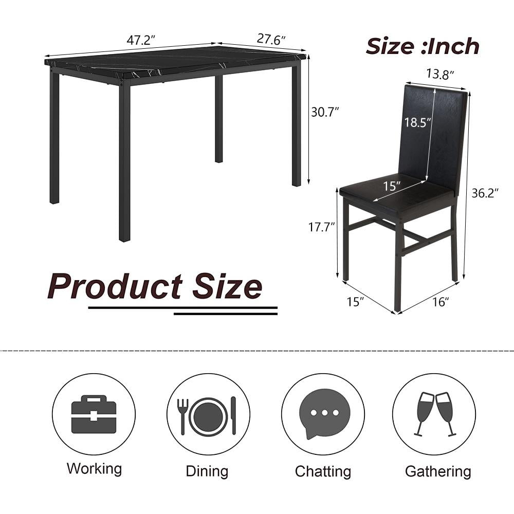 5 Piece Dining Table Set, Modern Faux Marble Tabletop and 4 PU Leather Upholstered Chairs, Rectangle Kitchen Table and Chairs for 4 Persons, Small Dining Set for Bar Dining Room Breakfast Nook - Image 7