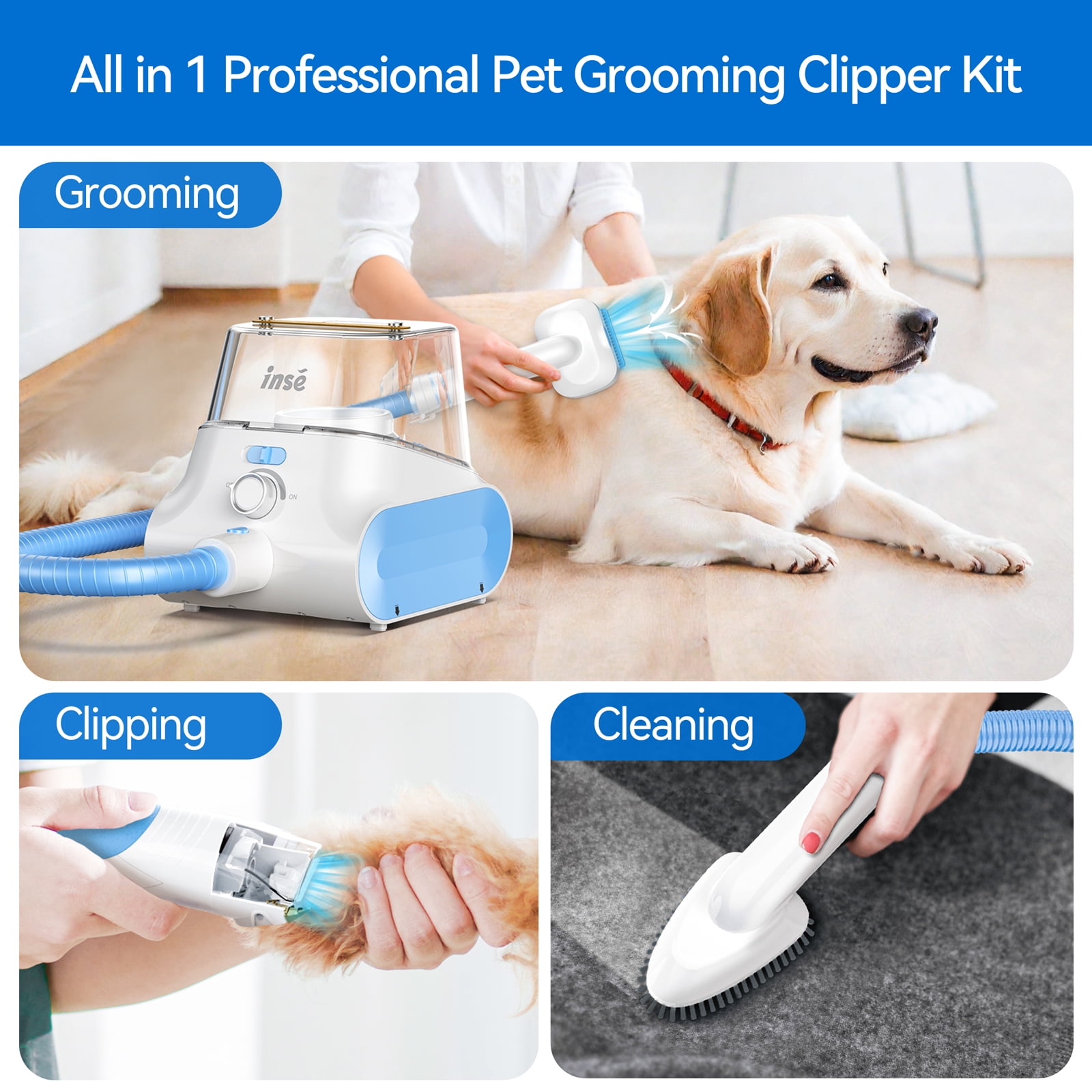 INSE Grooming Vaccum, 4.5L Large Capacity Pet Grooming Kit & 5-in-1 Ultra-Low Noise Pet Grooming Vacu for Dog, Cat - Image 7