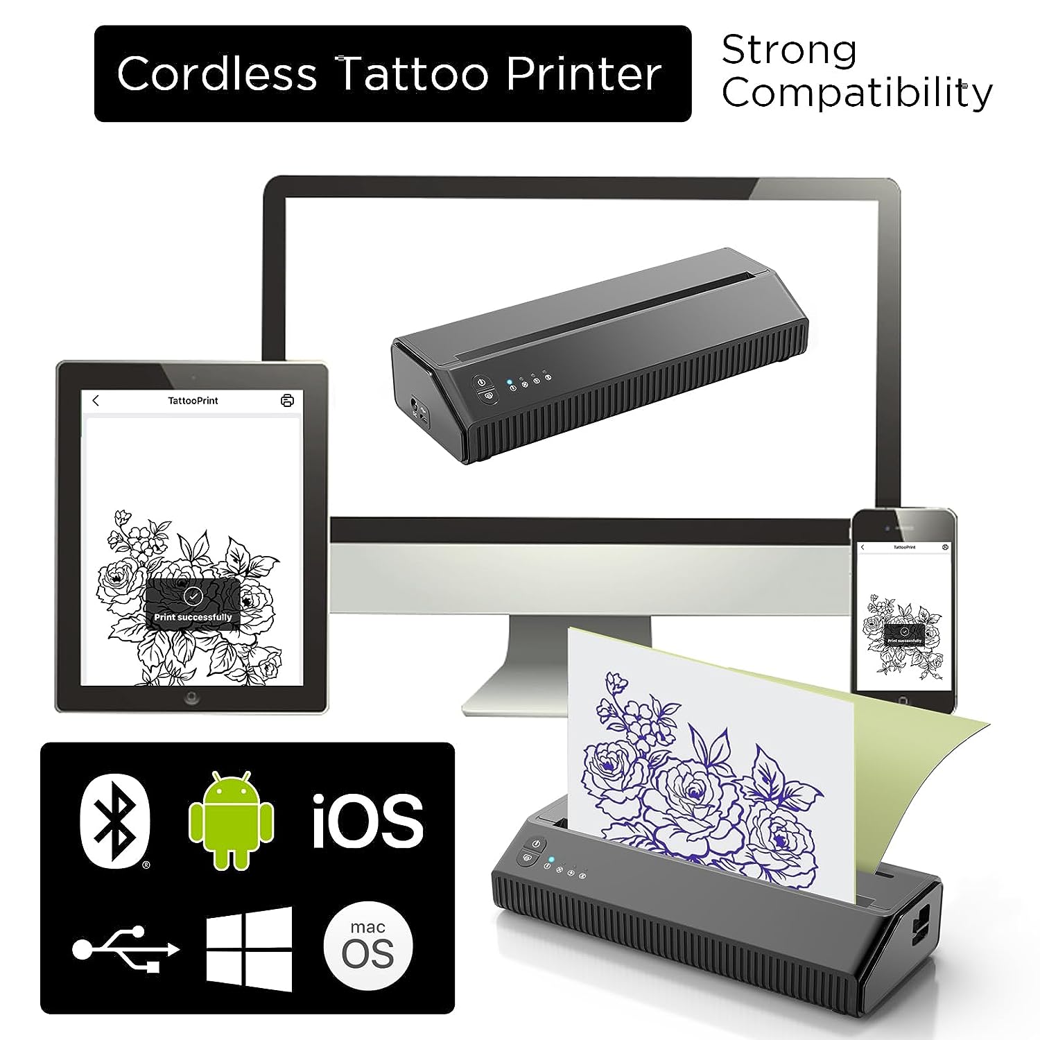 Jollebone Bluetooth Tattoo Stencil Maker Tattoo Transfer Thermal Printer Machine with 10 Transfer Paper - Image 4