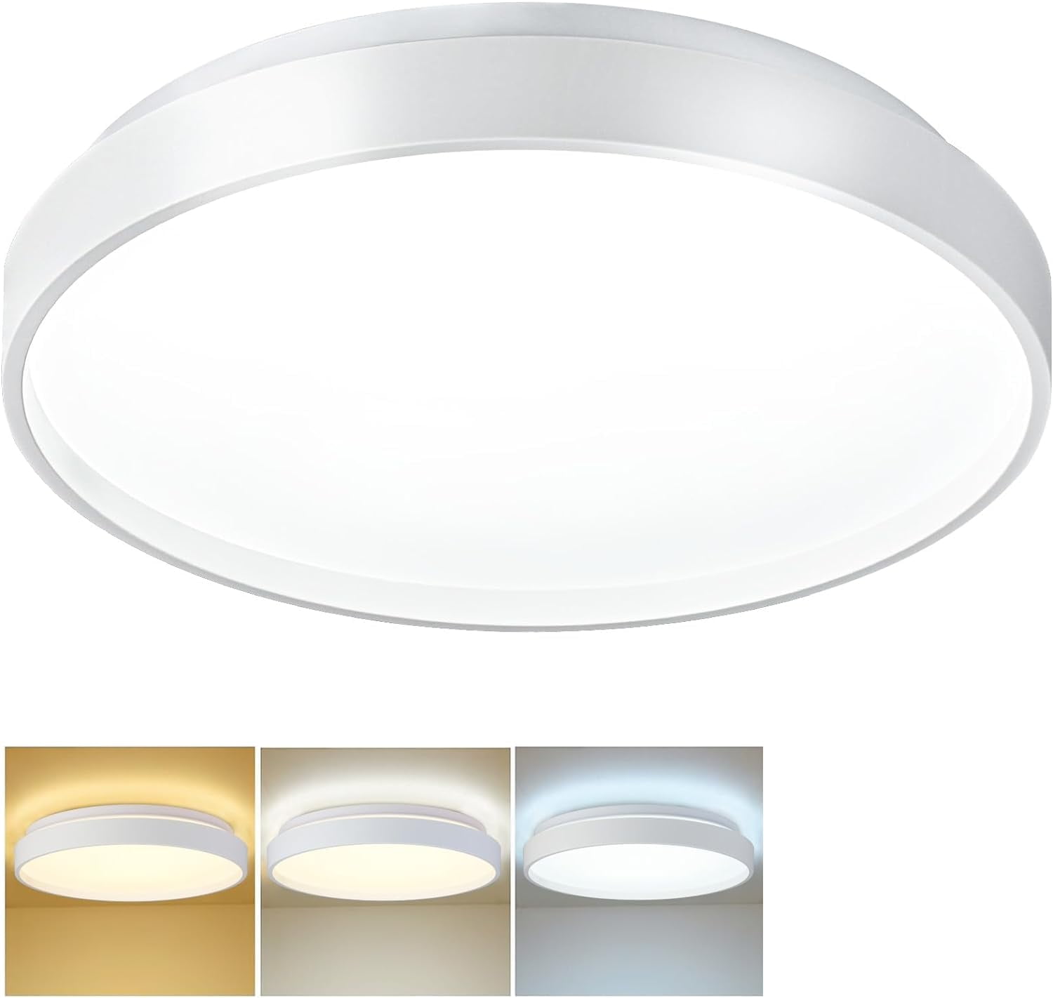 Depuley 13" White Flush Mount Ceiling Light Fixture, Low Profile Light White Thin Round Close to Ceiling Light for Kitchen, Bedroom, Living Room, 5 Color Adjustable 24W - Image 3
