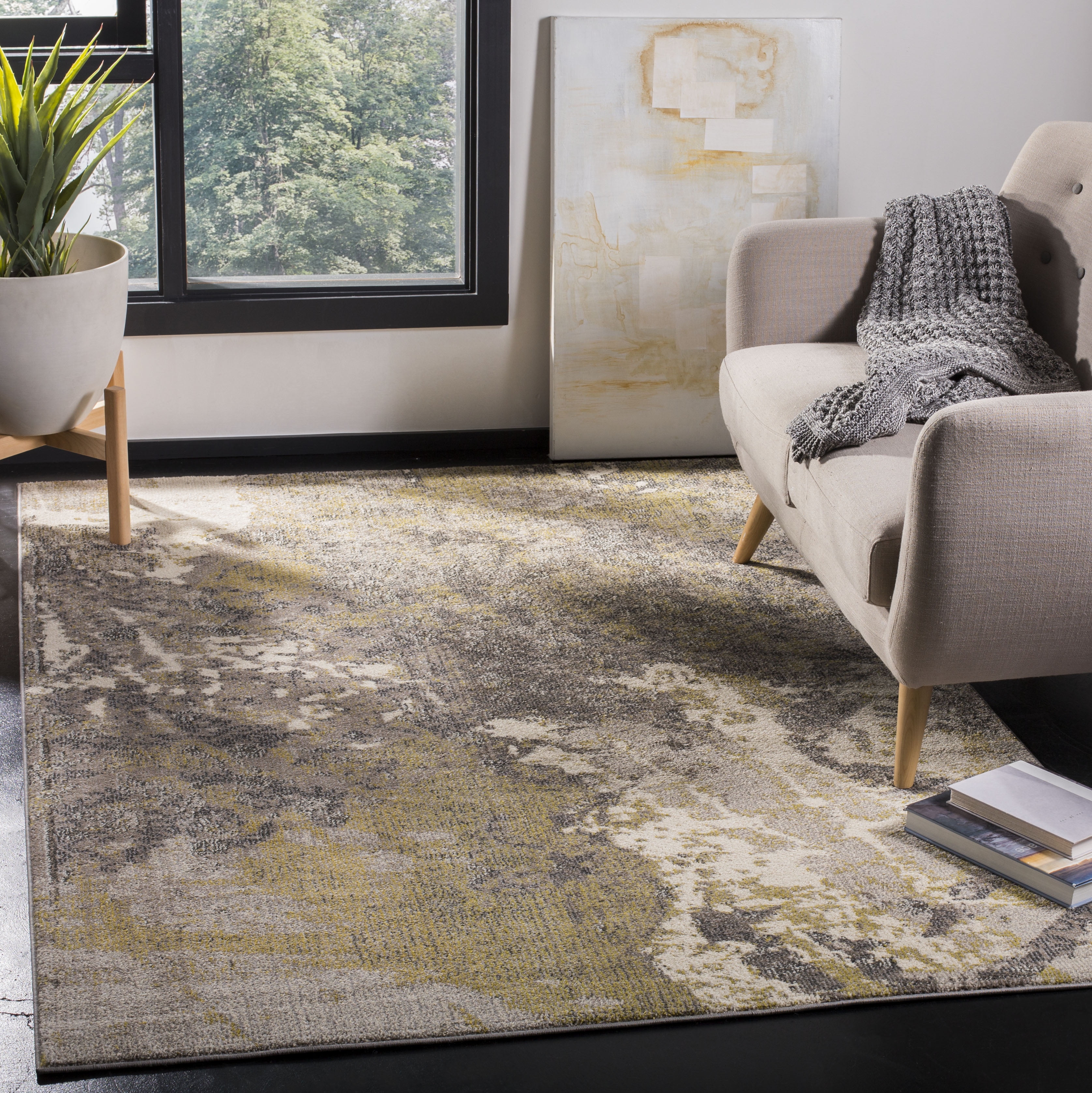 SAFAVIEH Monaco Phoebe Abstract Area Rug, Ivory/Grey, 4' x 5'7" - Image 3