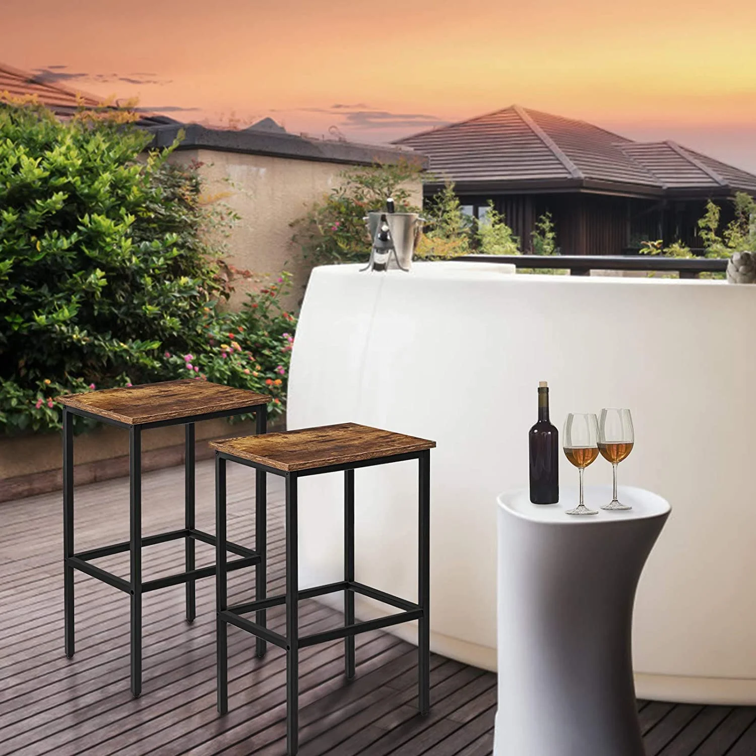 Bar Stools Set of 2 Counter Height Bar Stools 25.6 inch Backless Wood Counter Stool No Back Bar Stool Chairs Barstools for Kitchen, Brown Finish Metal Frame - Image 2