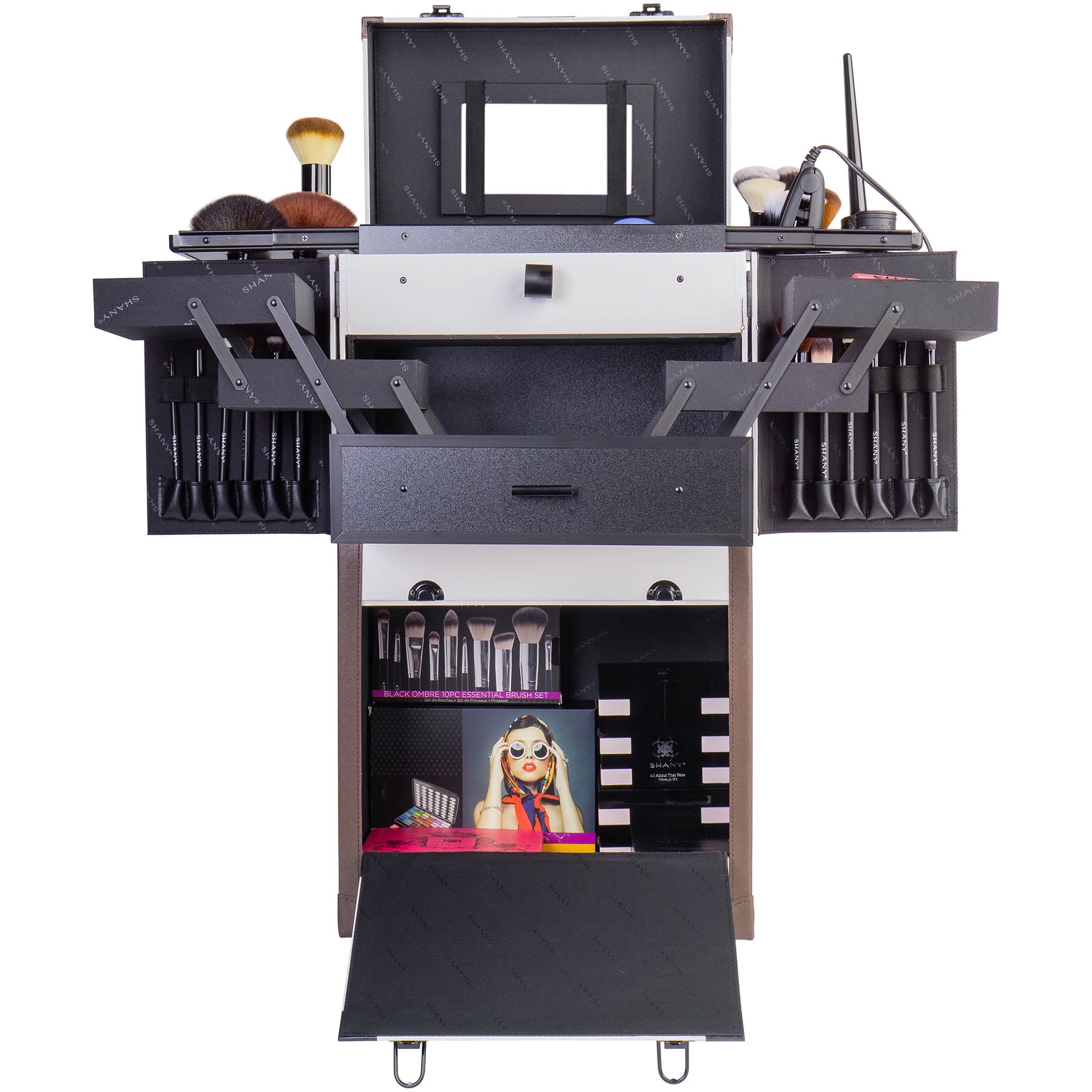 SHANY REBEL Series – Pro Makeup Artists Multifunction Cosmetics Trolley Train Case – Large - White Collar - Image 6