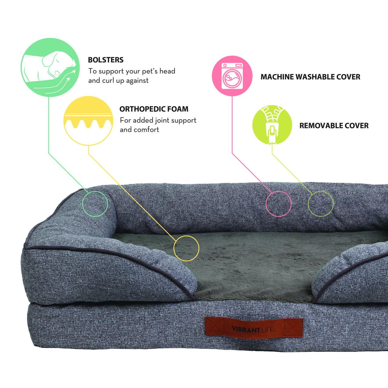 Vibrant Life Large Cozy Orthopedic Sofa-Style Dog & Cat Bed, Gray - Image 4