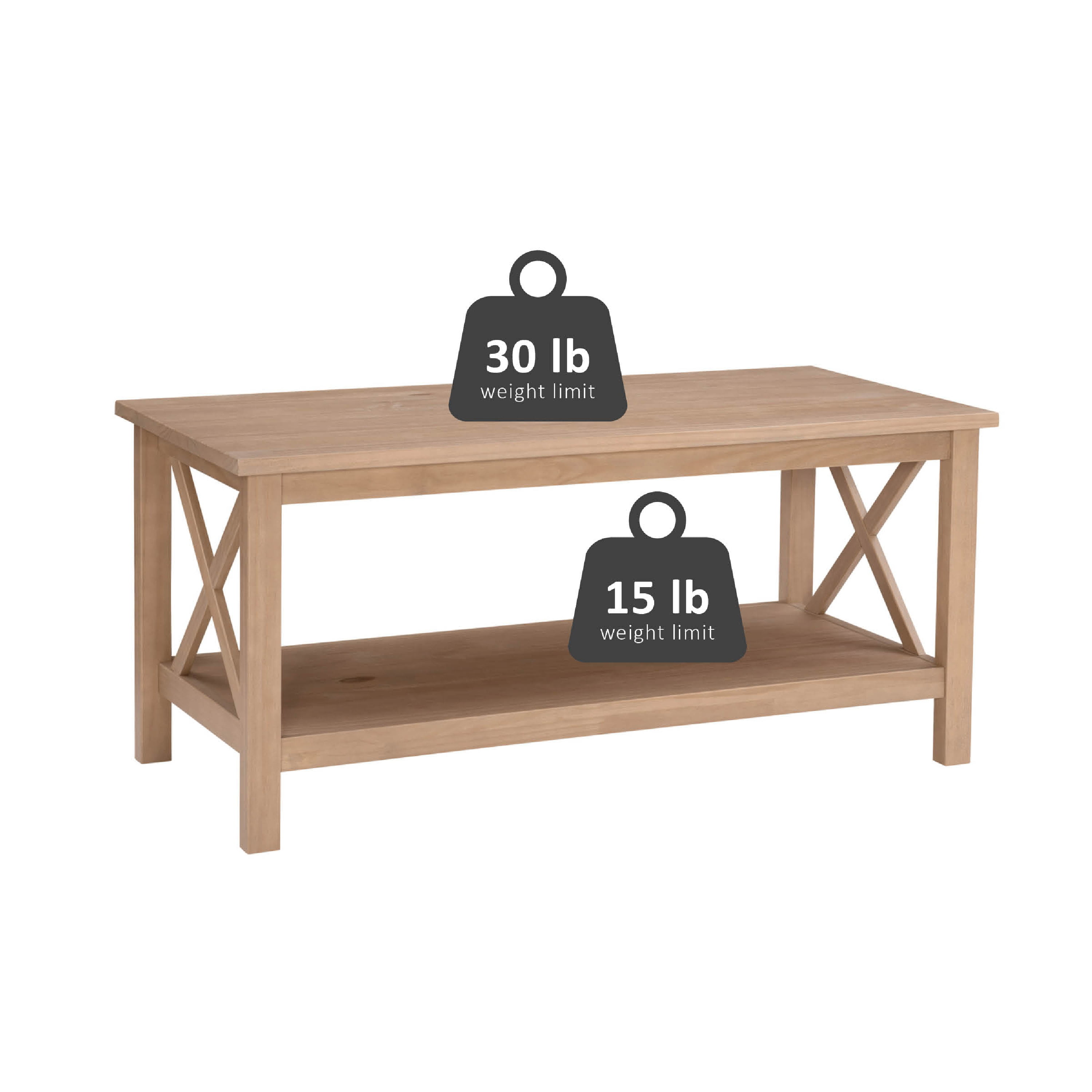 Linon Davis Farmhouse Coffee Table with Shelf, Driftwood - Image 8